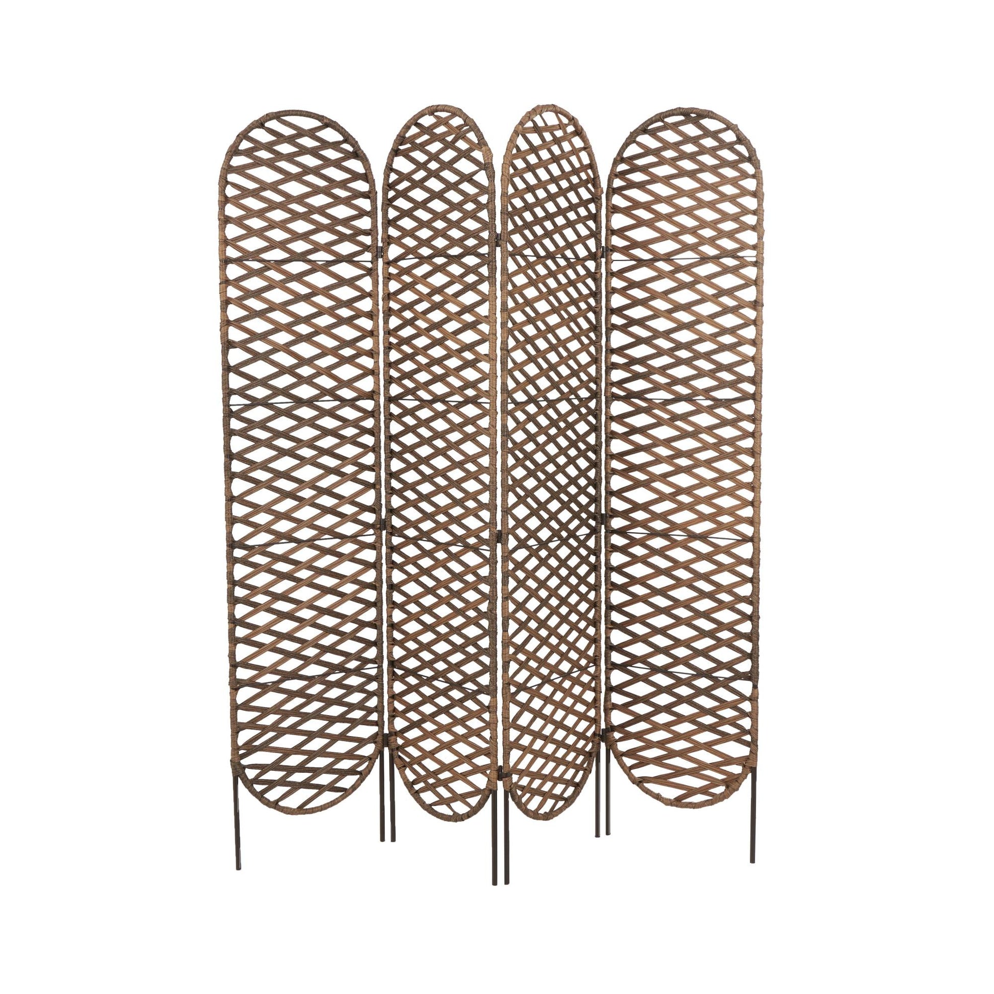Geometric Copper Metal Handmade Foldable Woven 4 Panel Partition Room Divider Screen with Cutouts