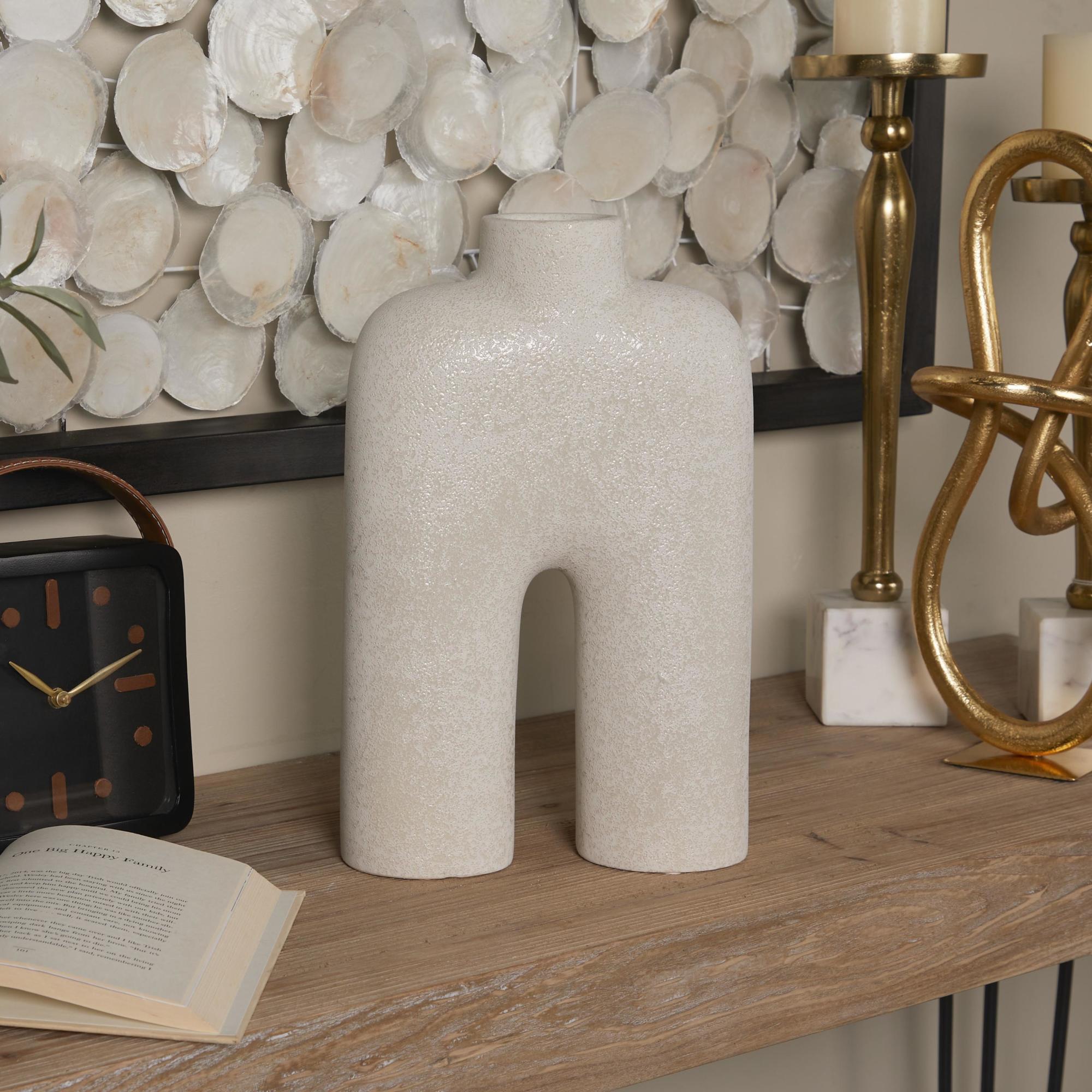 Abstract Ceramic Rounded Arched Decorative Vase with Glossy Speckled Texture