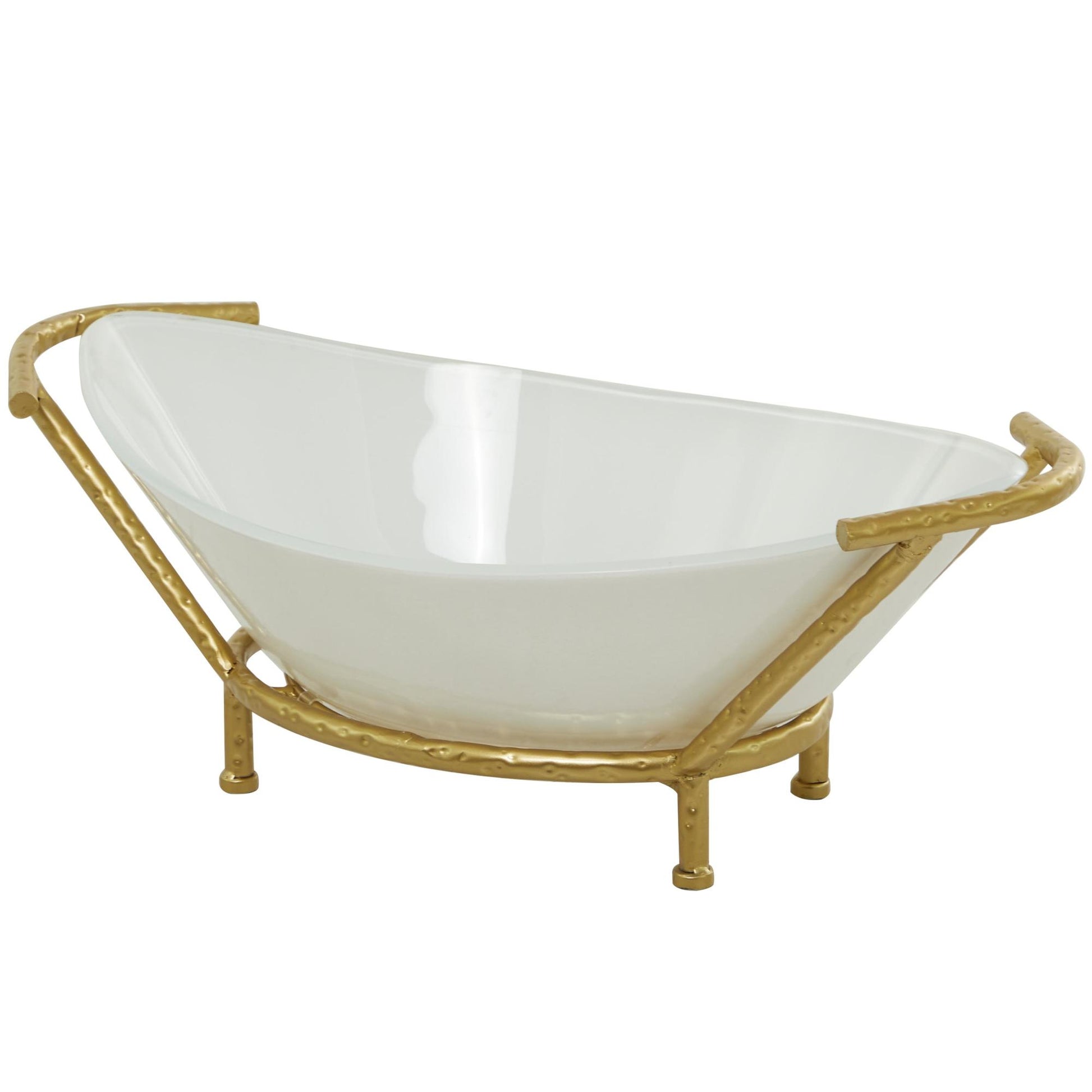 CosmoLiving by Cosmopolitan Kitchen White Glass Decorative Serving Bowl with Gold Metal Stand