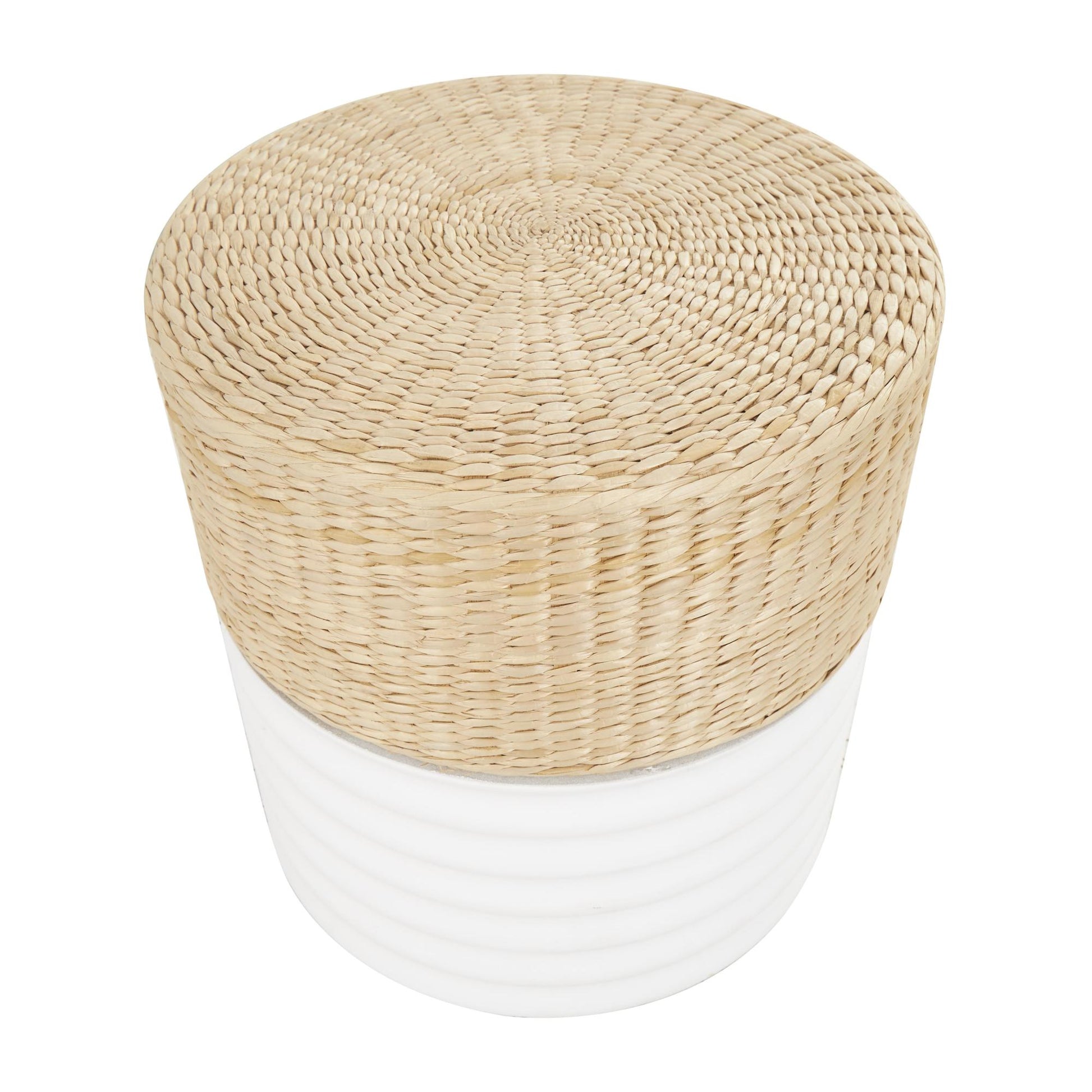 Geometric Wooden Handmade Woven Two-Toned Side End Accent Table with Seagrass Top