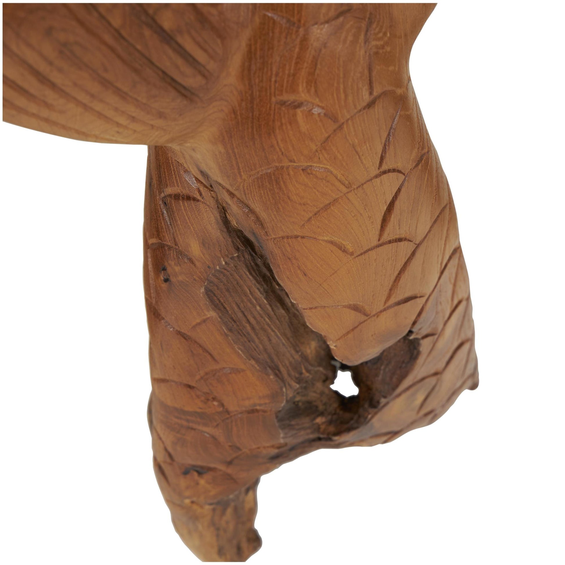 Set of 3 Whale Brown Teak Wood Handmade Tail Live Edge Decorative Sculpture with Intricate Carvings