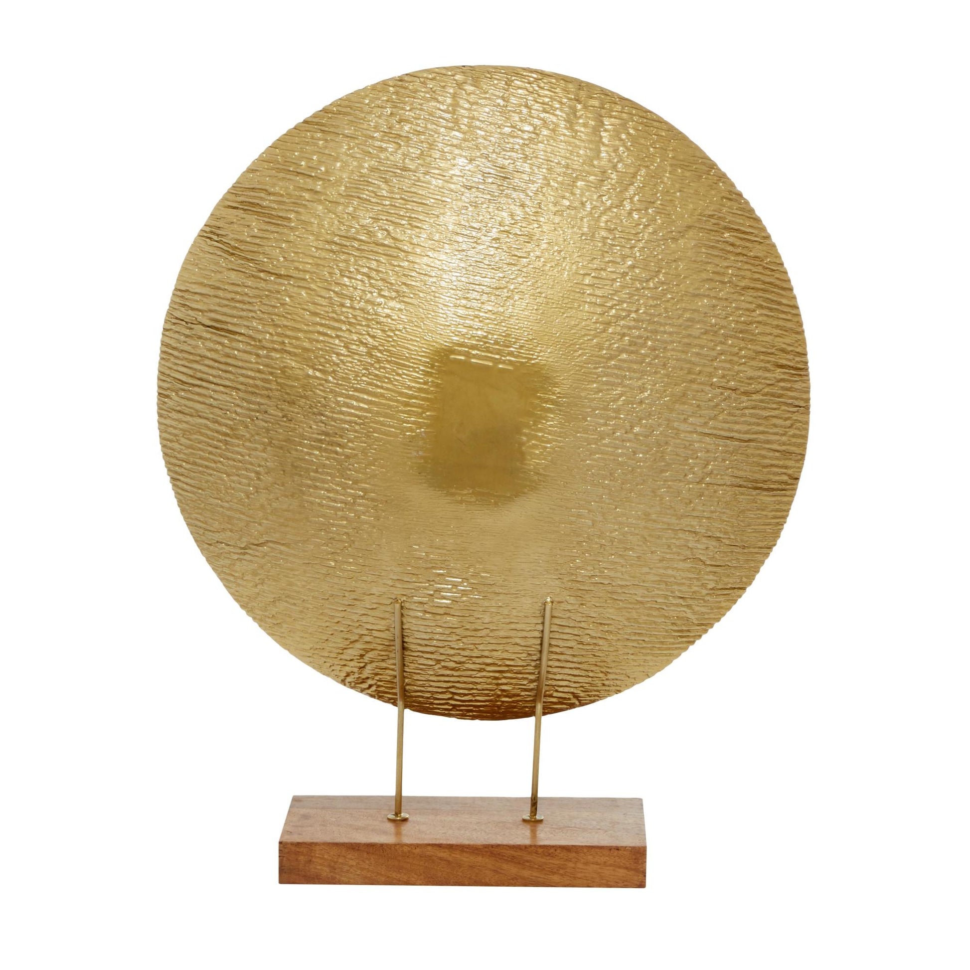 Geometric Gold Metal Plate Decorative Sculpture with Wood Stand