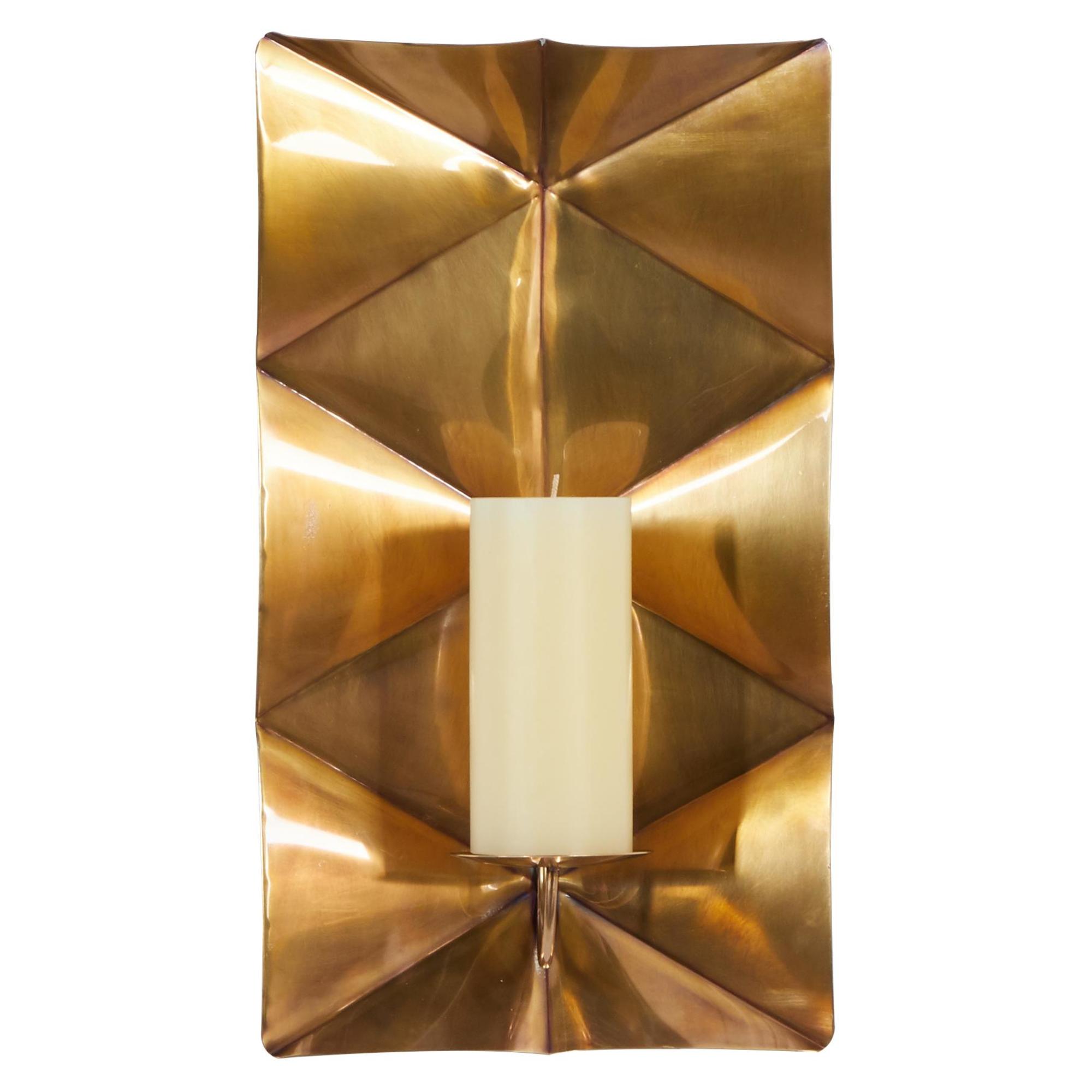 Geometric Gold Stainless Steel Metal Pillar Indoor Outdoor Wall Sconce with Hammered Design