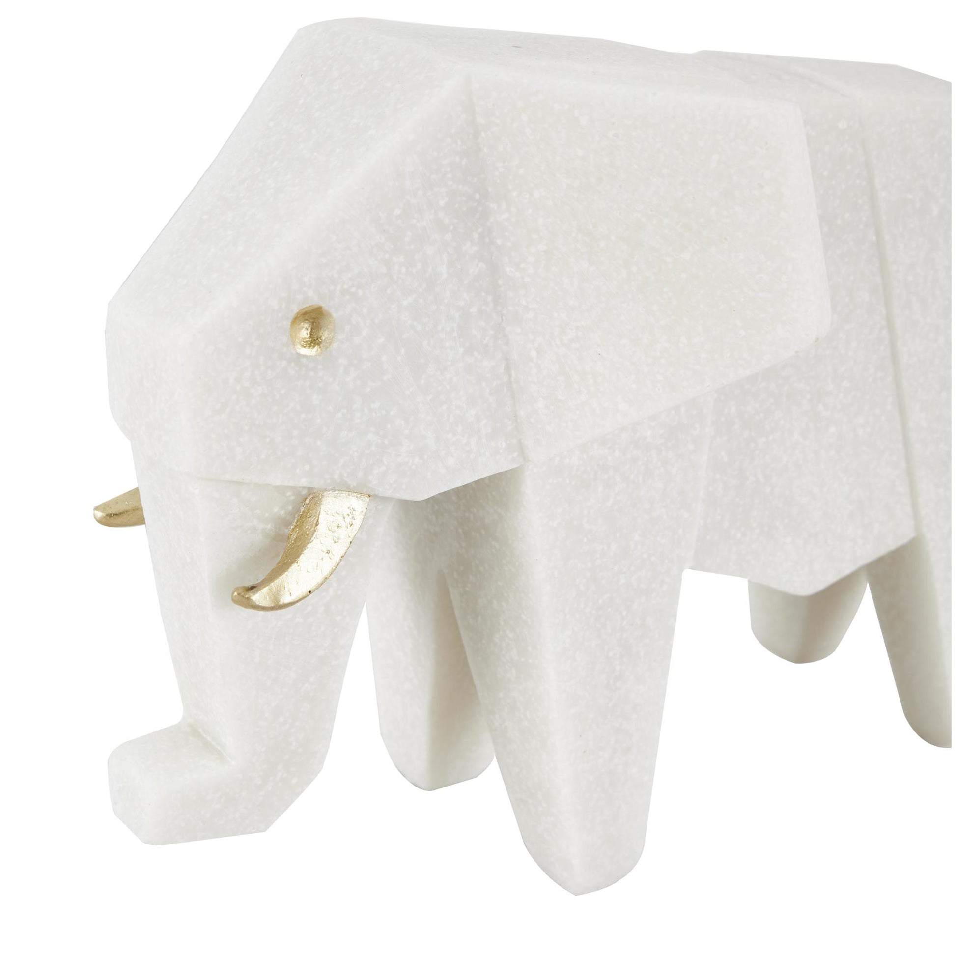 Set of 2 Elephant, Giraffe White Polystone Cubist Inspired Decorative Sculpture with Gold Accents