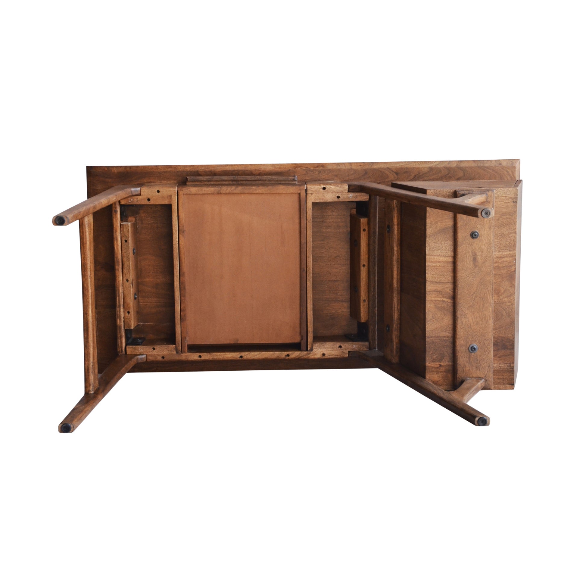 Geometric Brown Wood 3 Drawer Desk with Trapezoid Floating Side Shelf