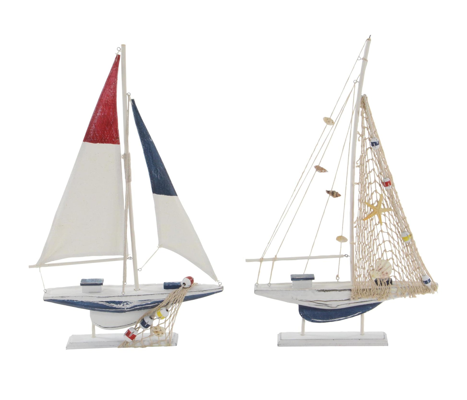 Set of 2 Sail Boat White Wood Handmade Decorative Sculpture
