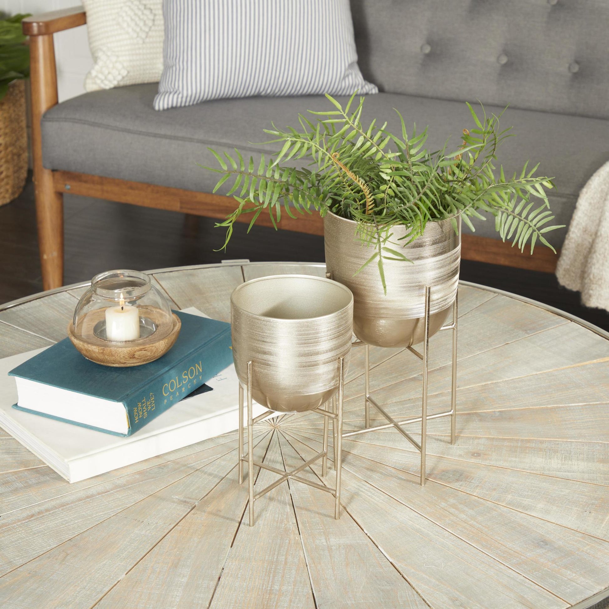 Set of 2 Metal Indoor Outdoor Planter with Removable Stand