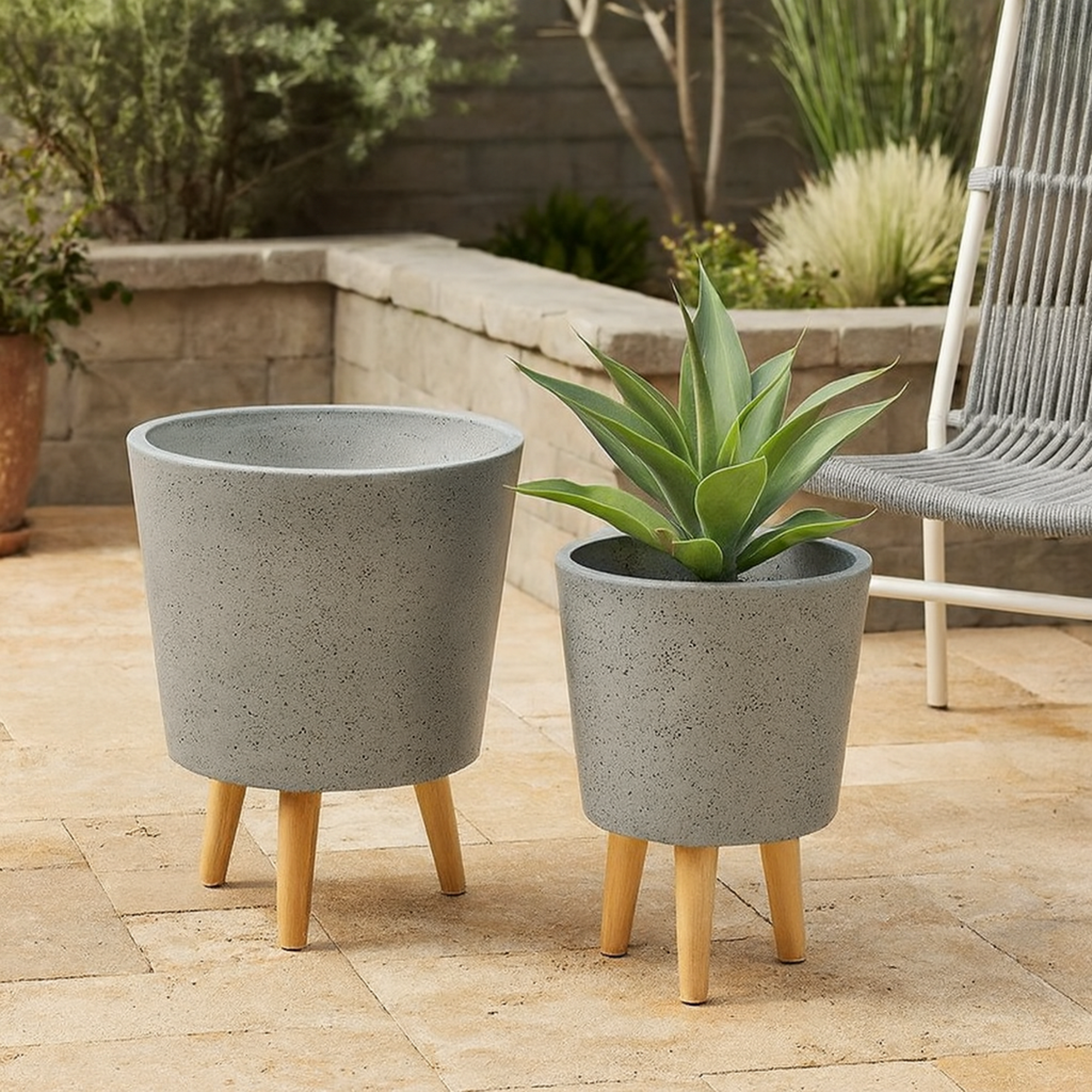 Set of 2 Gray Magnesium Oxide Indoor Outdoor Planter