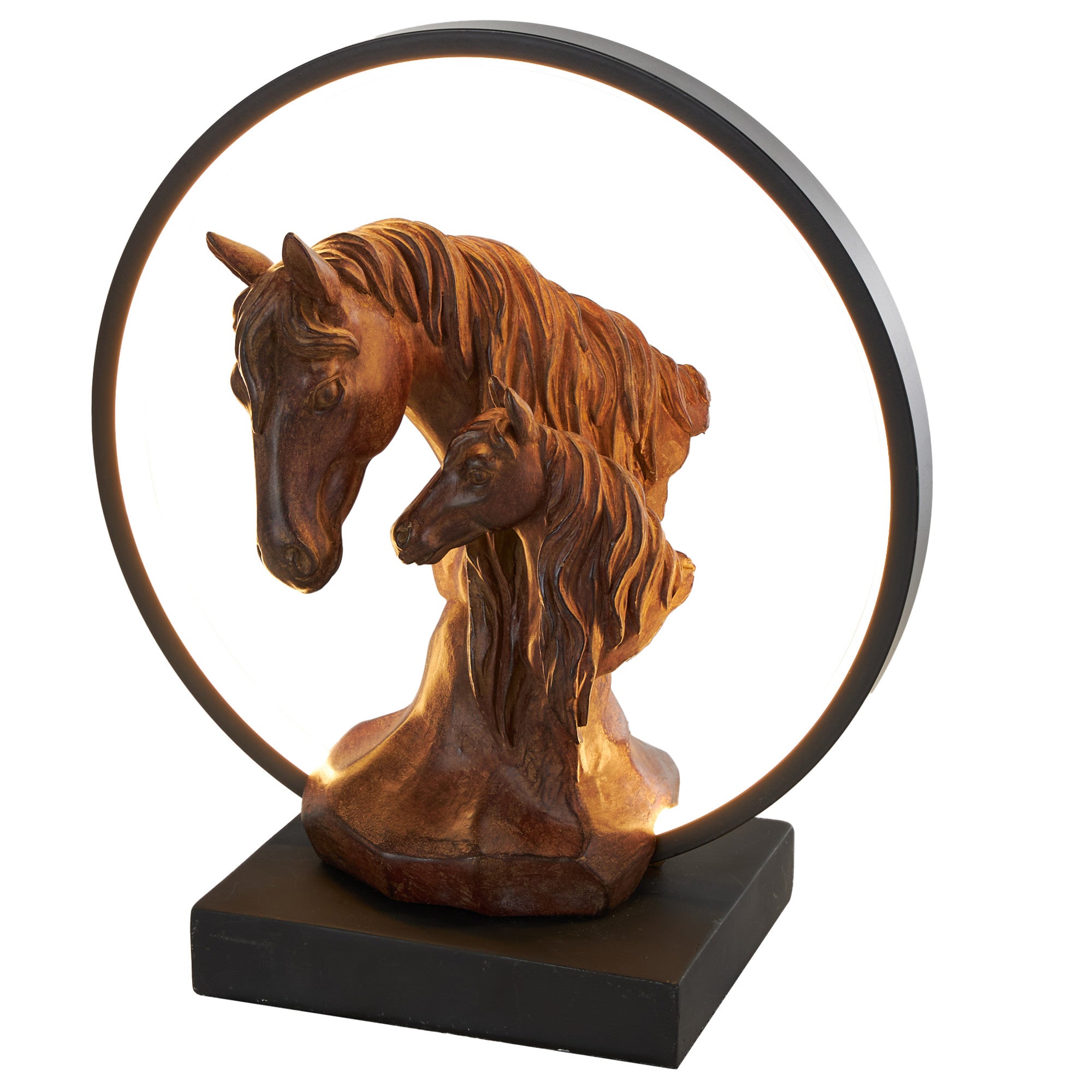 Horse Copper Polyresin Family Room Table Lamp with Circle and Square Base
