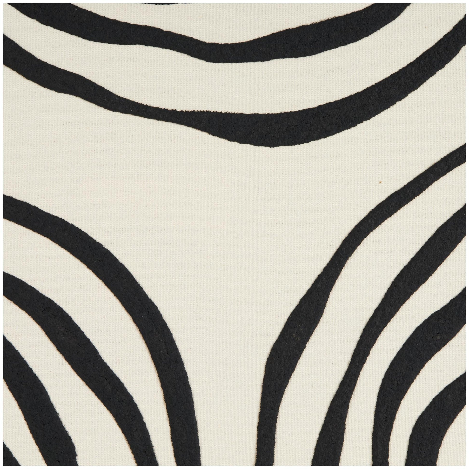 Abstract Black Wooden Wavy Line Living Room Framed Wall Art with Black Wooden Frame