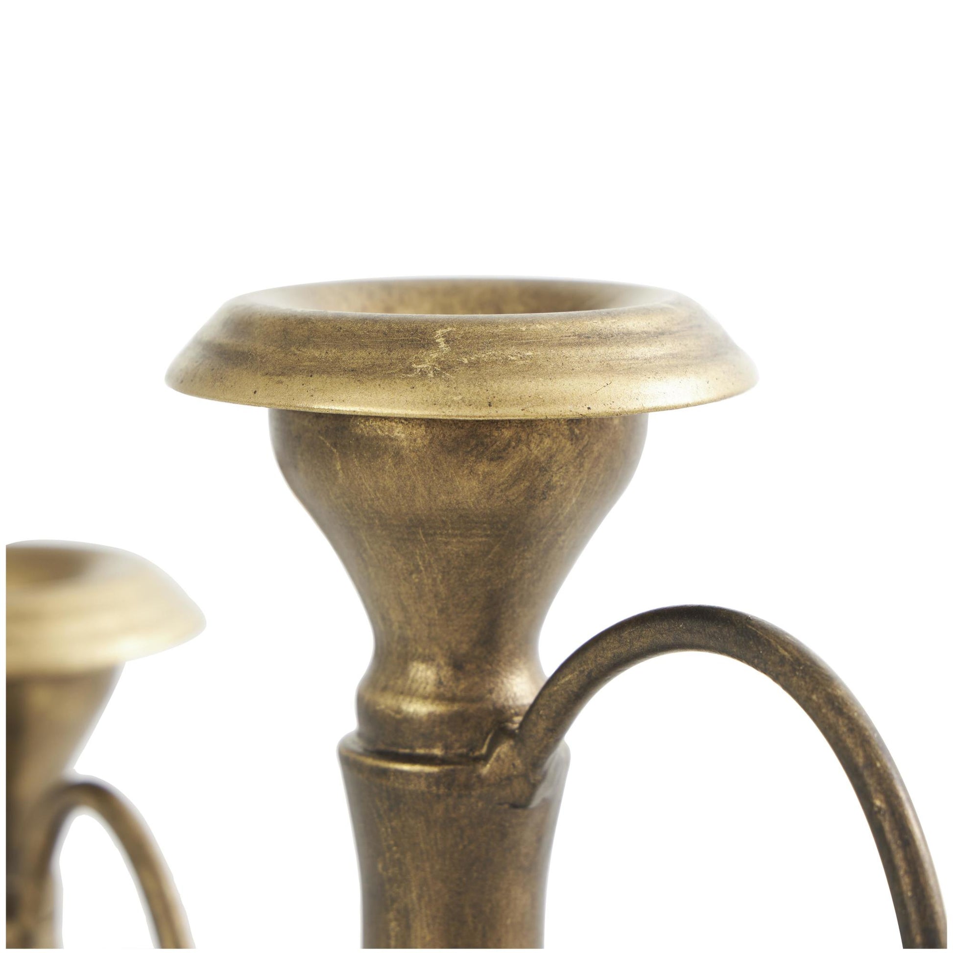 Set of 2 Bronze Metal Antique Style Decorative Candle Holder with Candle Plates and Handles