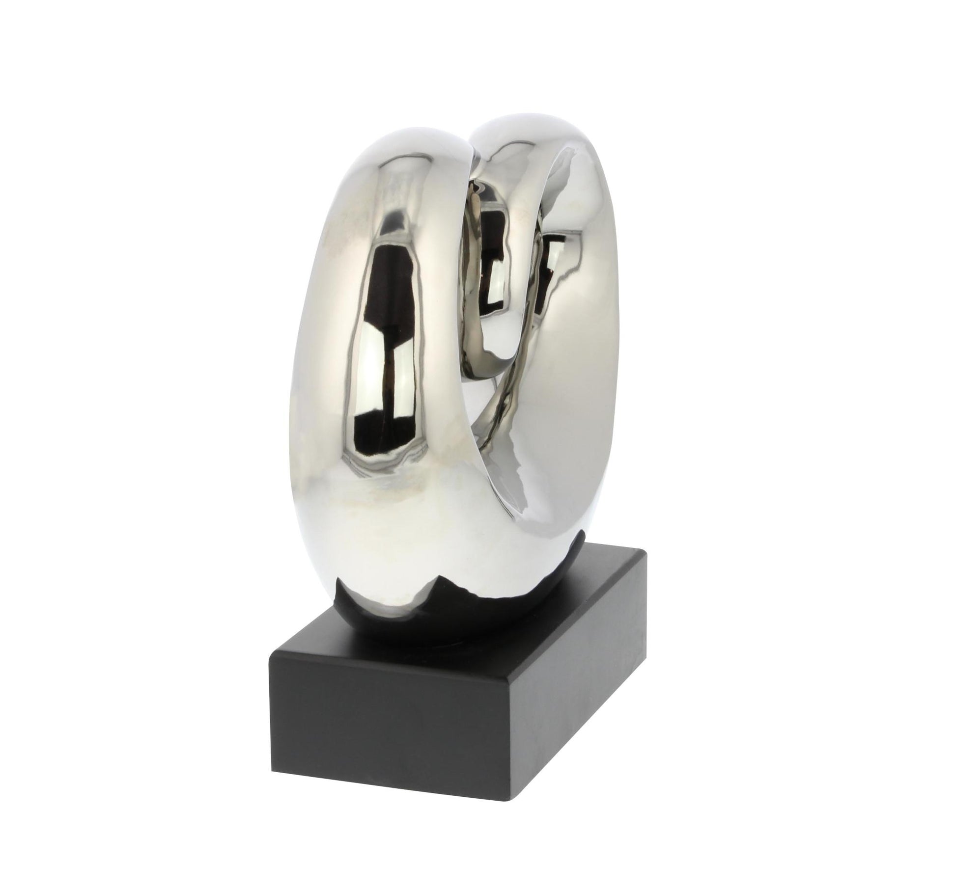 Abstract Silver Ceramic Swirl Decorative Sculpture with Black Base