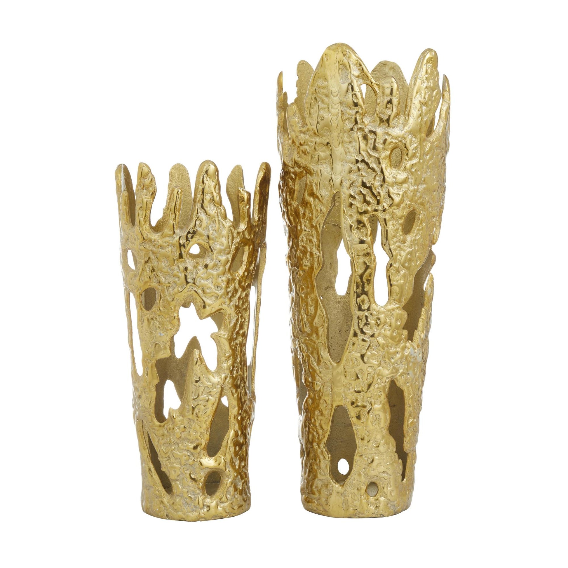 Set of 2 Aluminum Metal Decorative Vase with Cut Out Designs