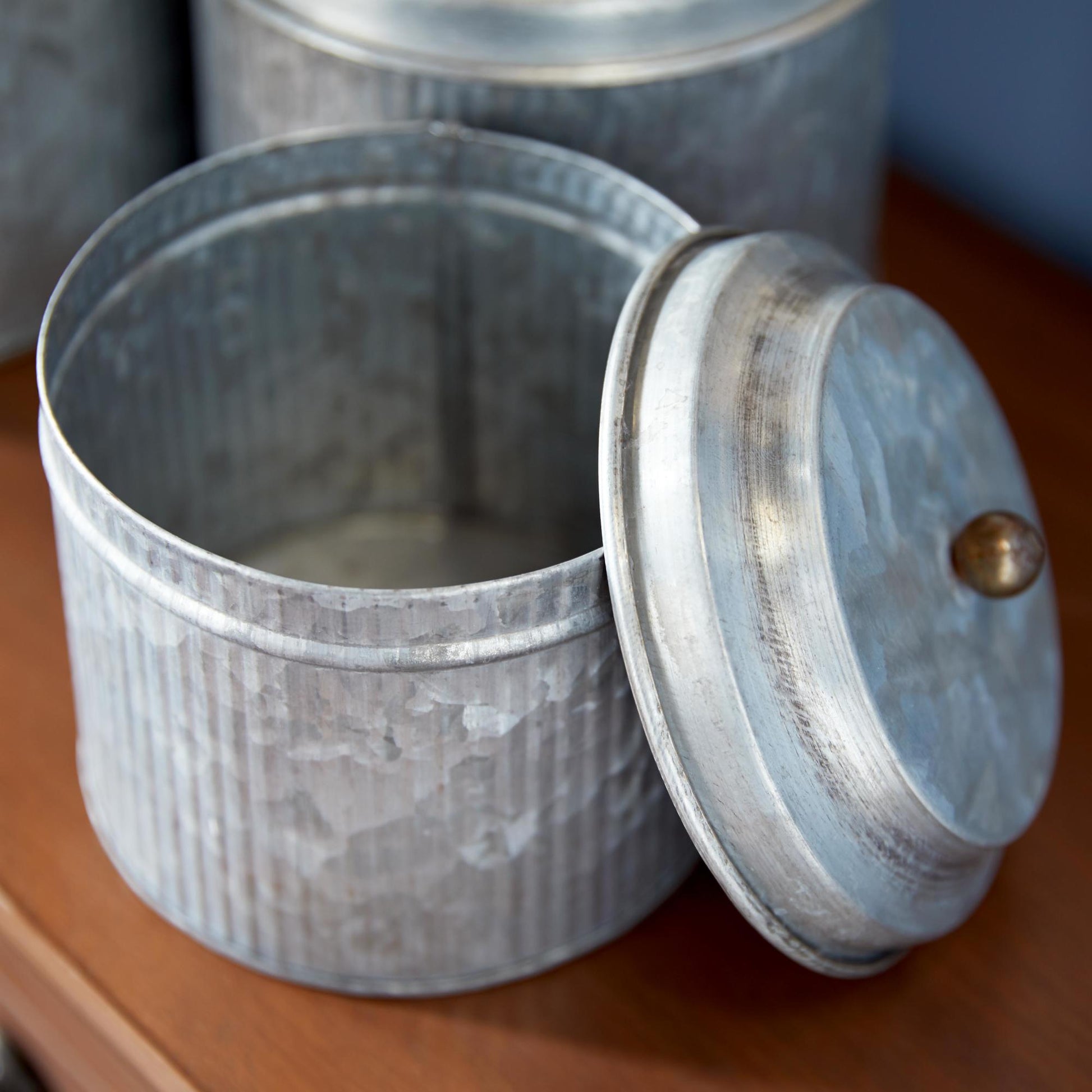 Set of 3 Silver Metal Galvanized Living Room Decorative Jars