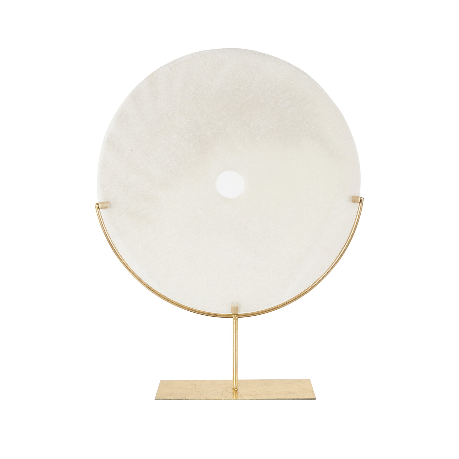 Leaf White Polystone Cutout Round Disk Decorative Sculpture with Gold Stand