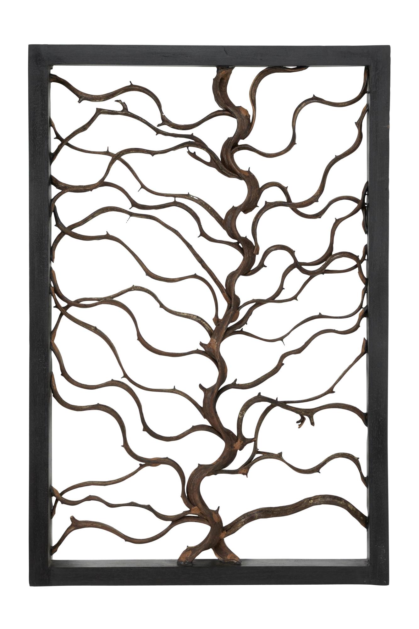 Tree Teak Wood Branch Home Wall Decor with Black Frame