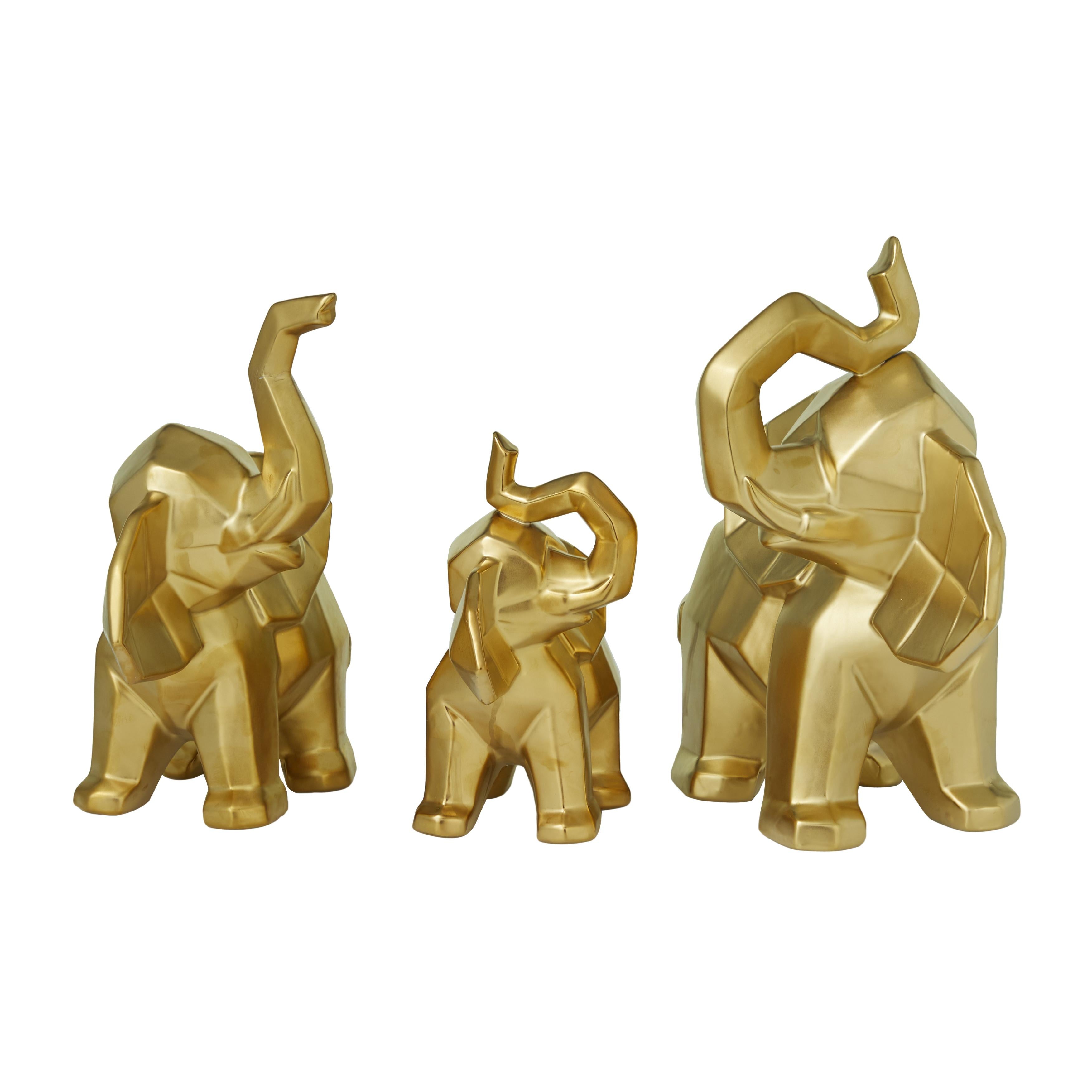 Set of 3 Elephant Porcelain Ceramic Decorative Sculpture