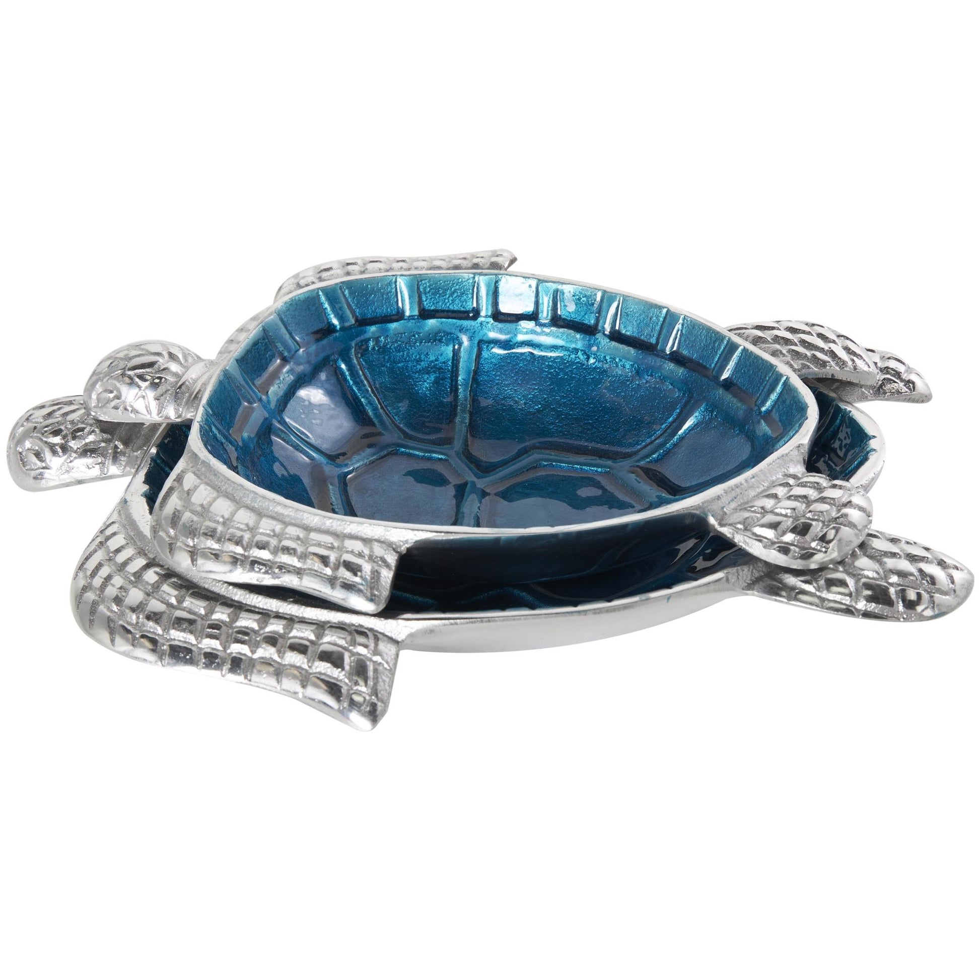 Set of 2 Turtle Aluminum Metal Handmade Enameled Large Decorative Bowl with Silver Metal Exterior