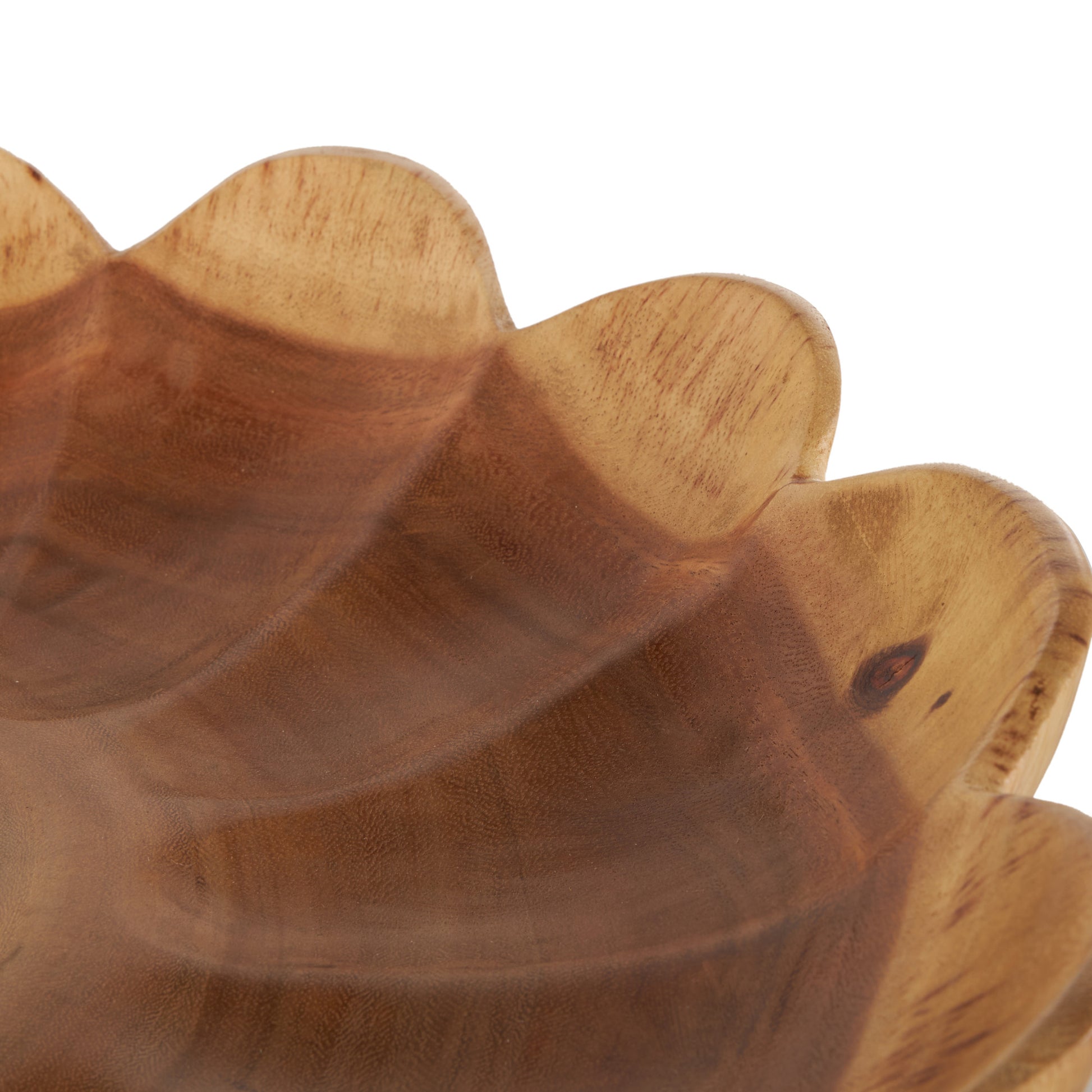 Floral Brown Teak Wood Handmade Large Decorative Bowl with Light Brown Tones