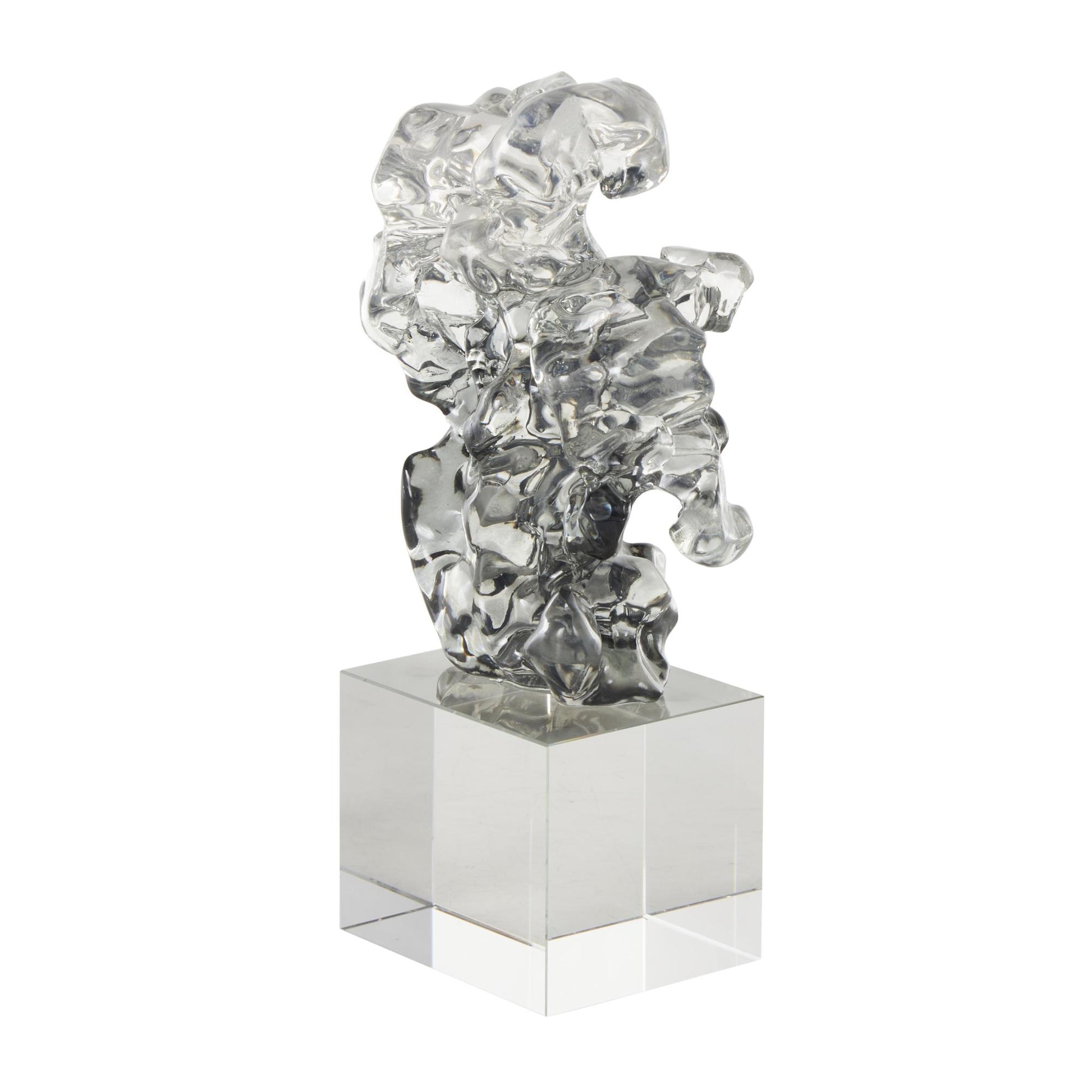 Abstract Clear Glass Freeform Decorative Sculpture with Clear Square Base
