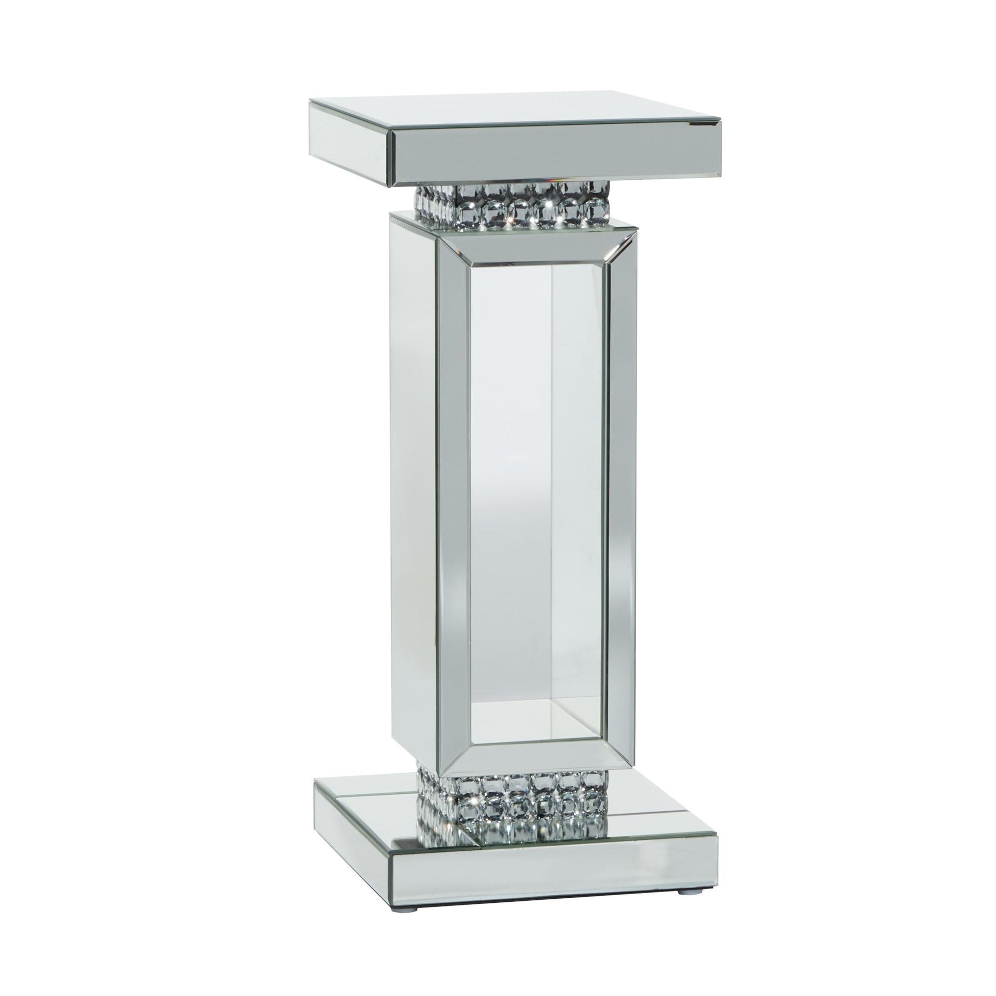 Silver Glass Mirrored Side End Pedestal Table