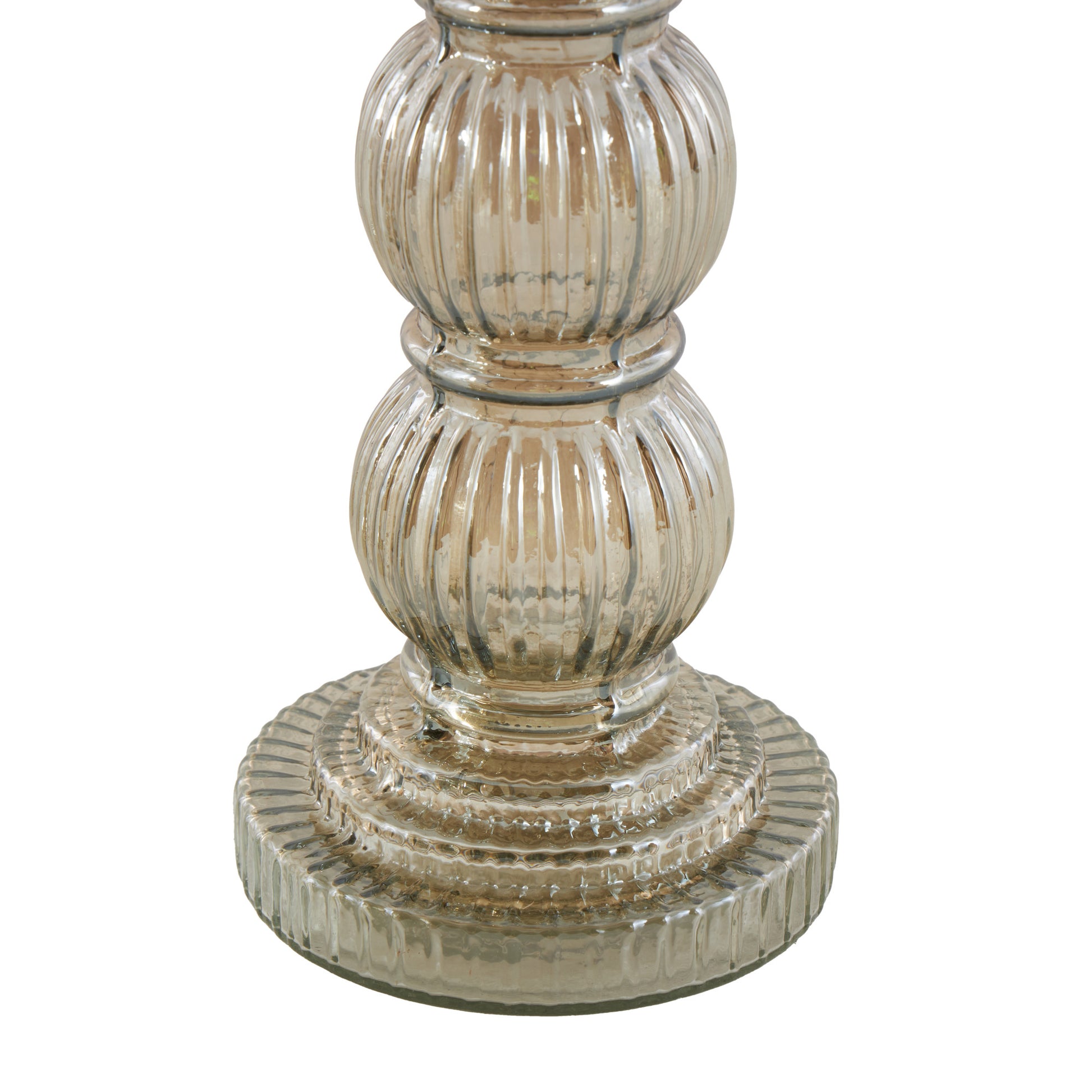 Set of 3 Gray Glass Handmade Turned Style Pillar Decorative Candle Holder