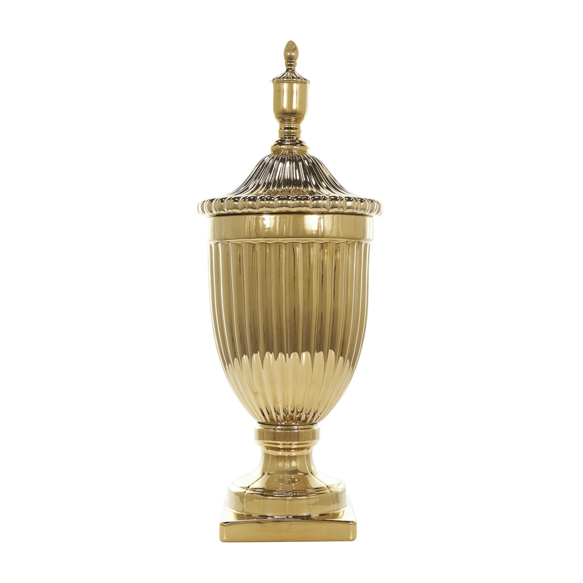Ceramic Tall Fluted Urn Living Room Decorative Jars with Grooves and Lid