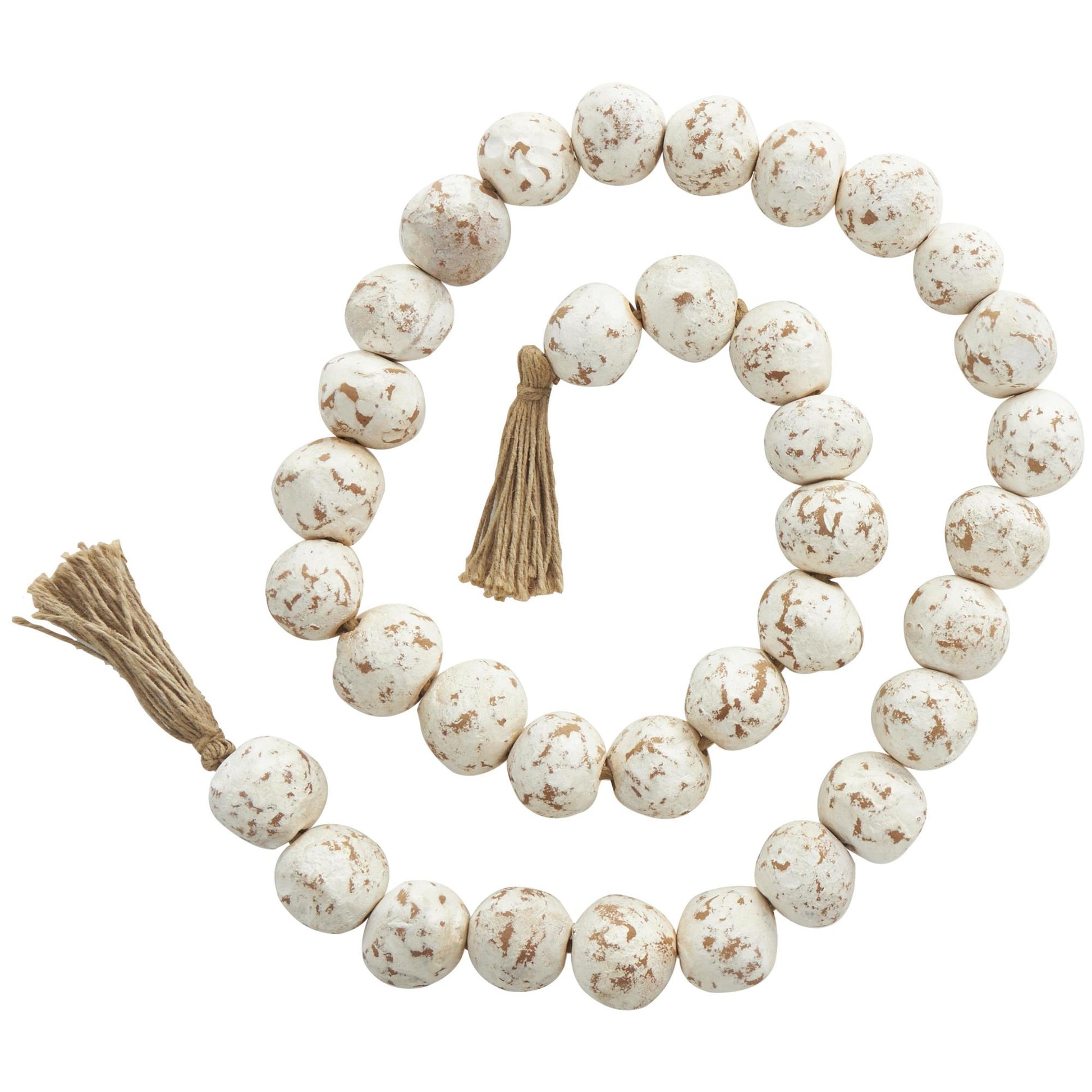 Ceramic Handmade Round Intricately Shaped Large Distressed Beaded Garland with Tassel