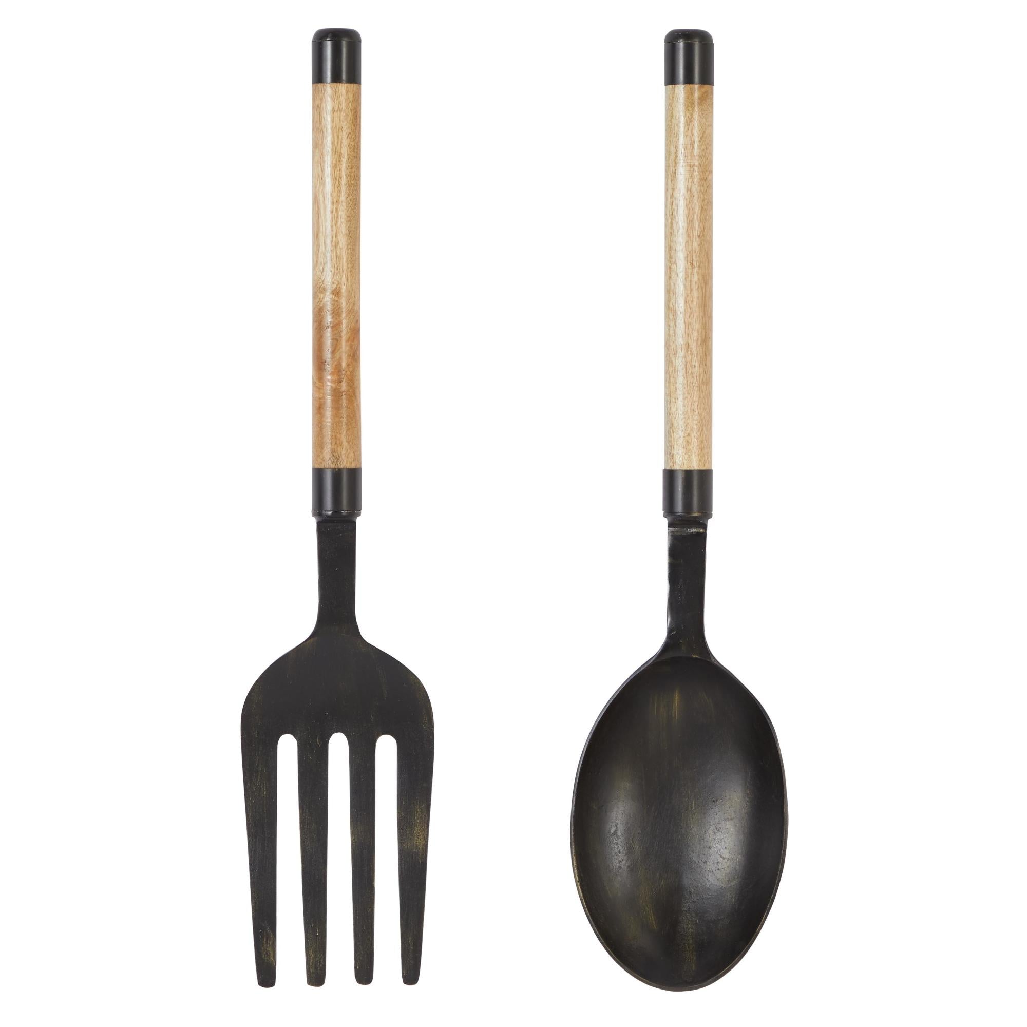 Set of 2 Utensils Aluminum Metal Spoon and Fork Home Wall Decor