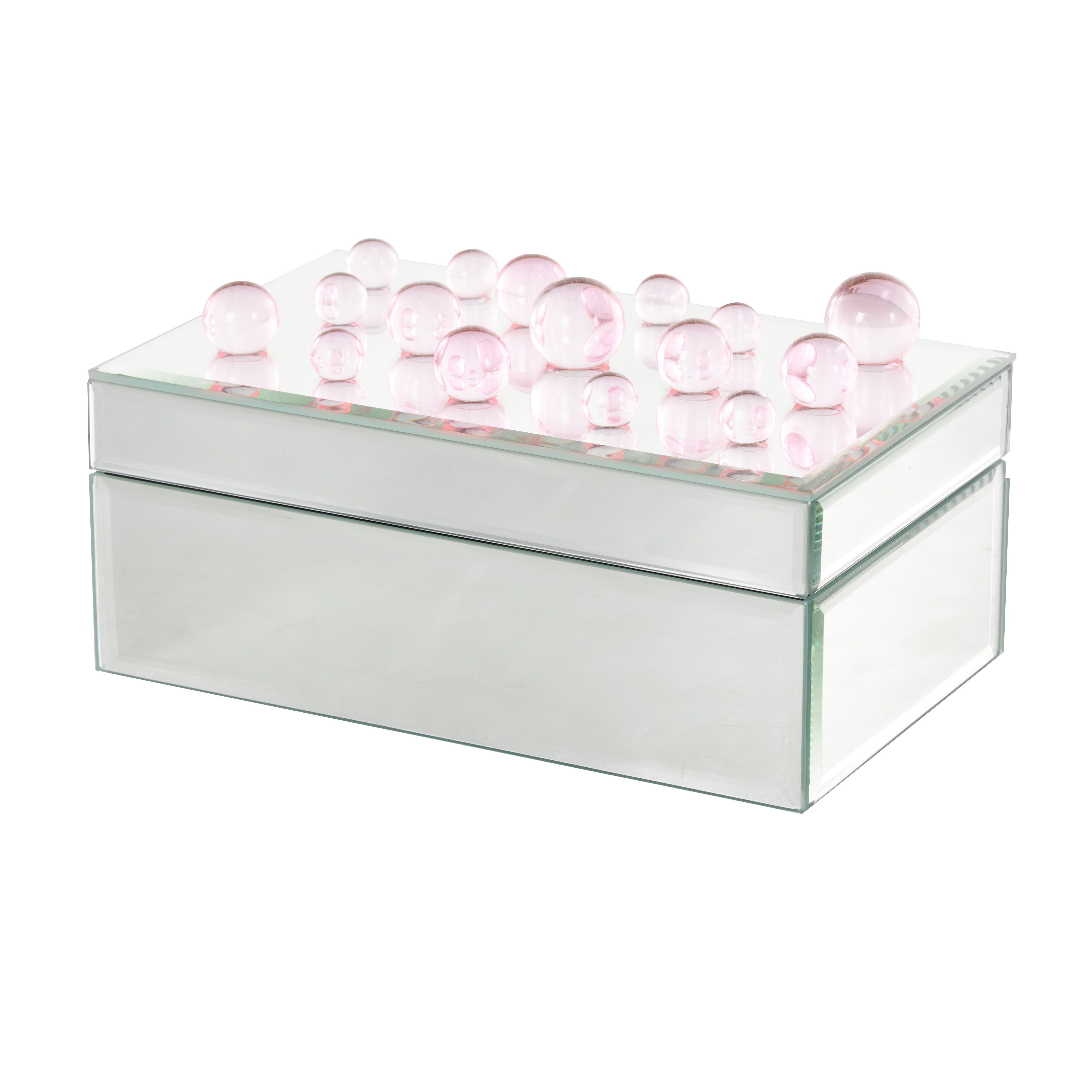 Glass Mirrored Decorative Jewelry Box with Pink Bubble Textured Balls