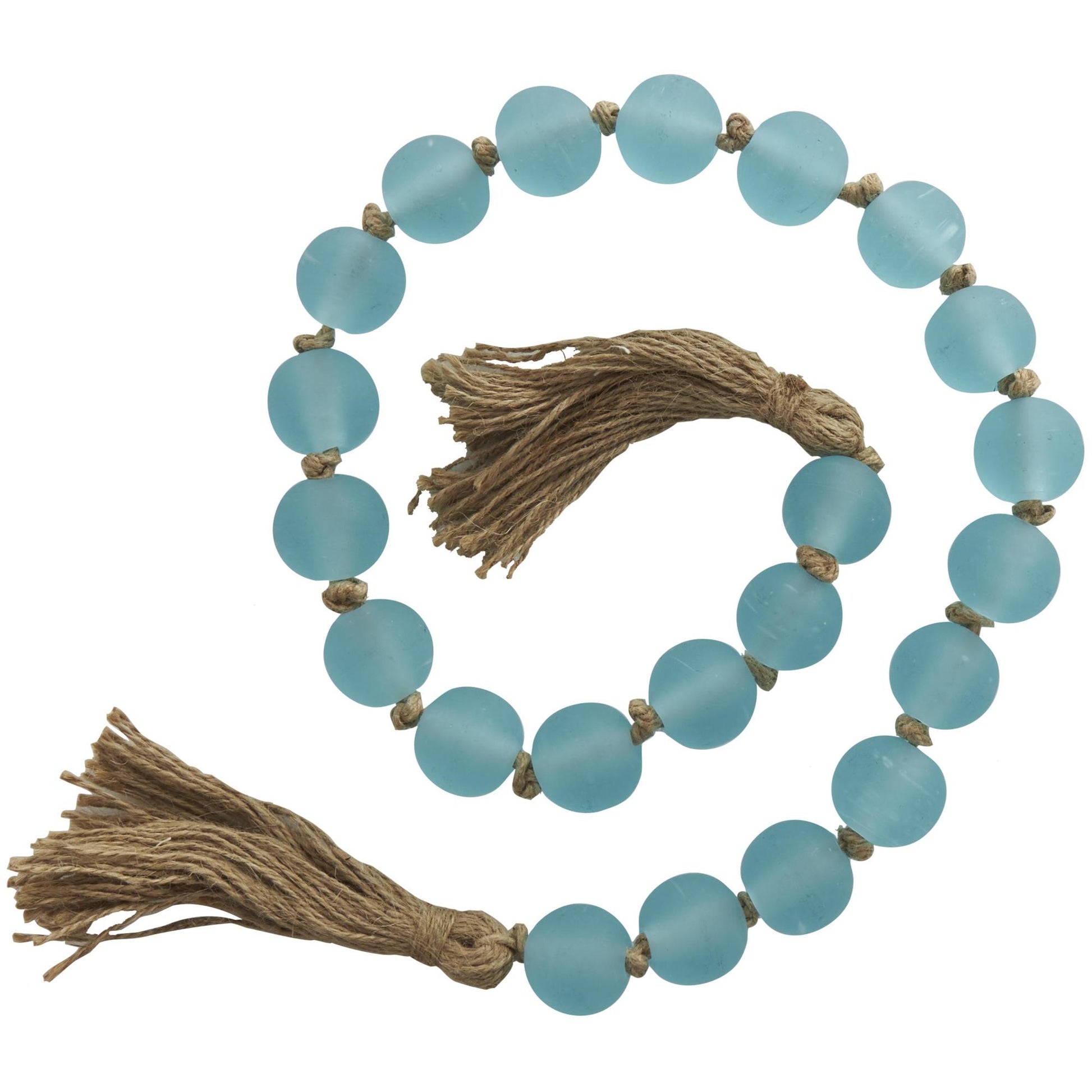 Glass Handmade Round Beaded Garland with Tassel with Knotted Brown Jute