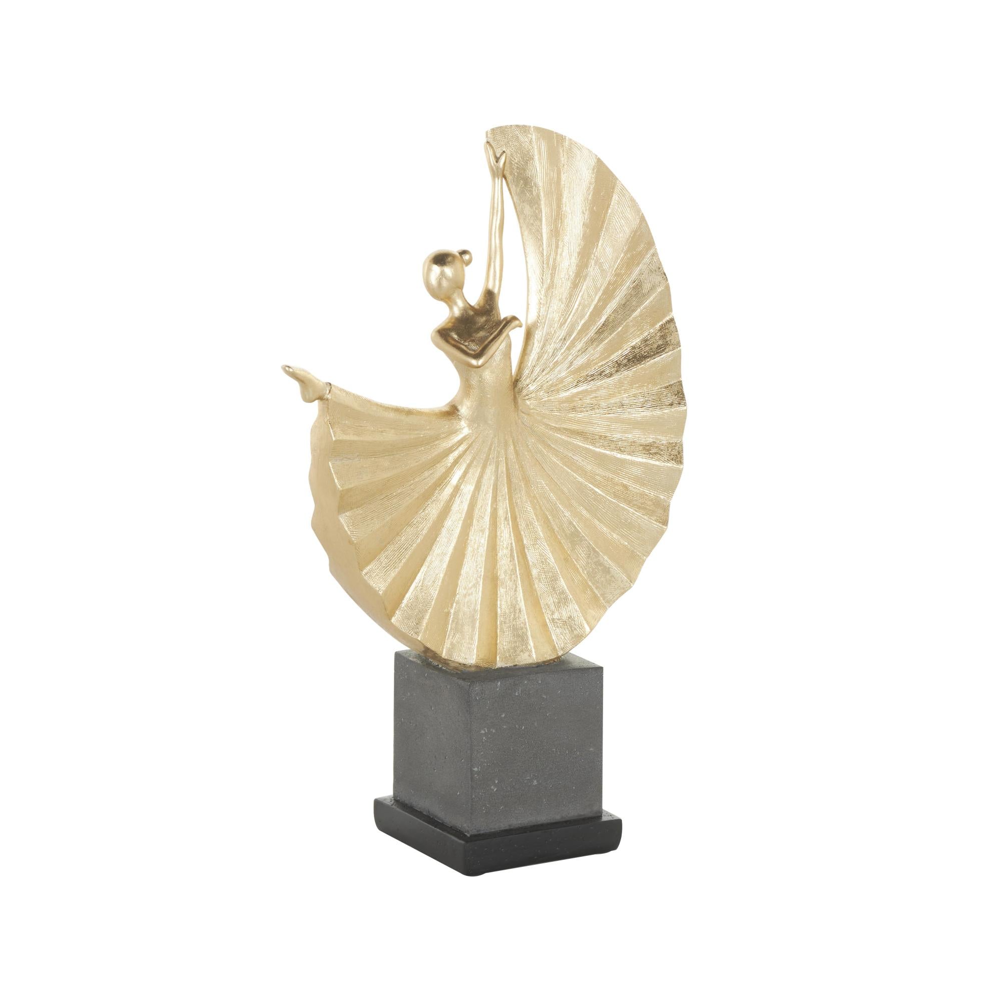 Dancer Gold Polystone Ballet Decorative Sculpture with Elevated Black Base