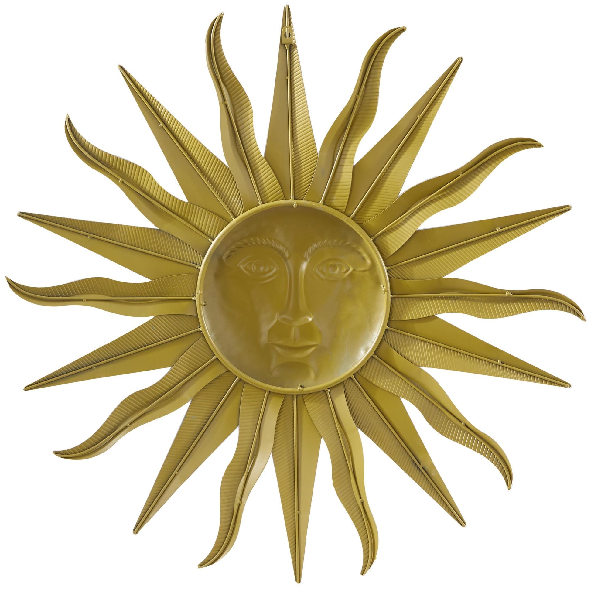 Sun Green Metal Indoor Outdoor Face Home Wall Decor with Grooves and Gold Accents