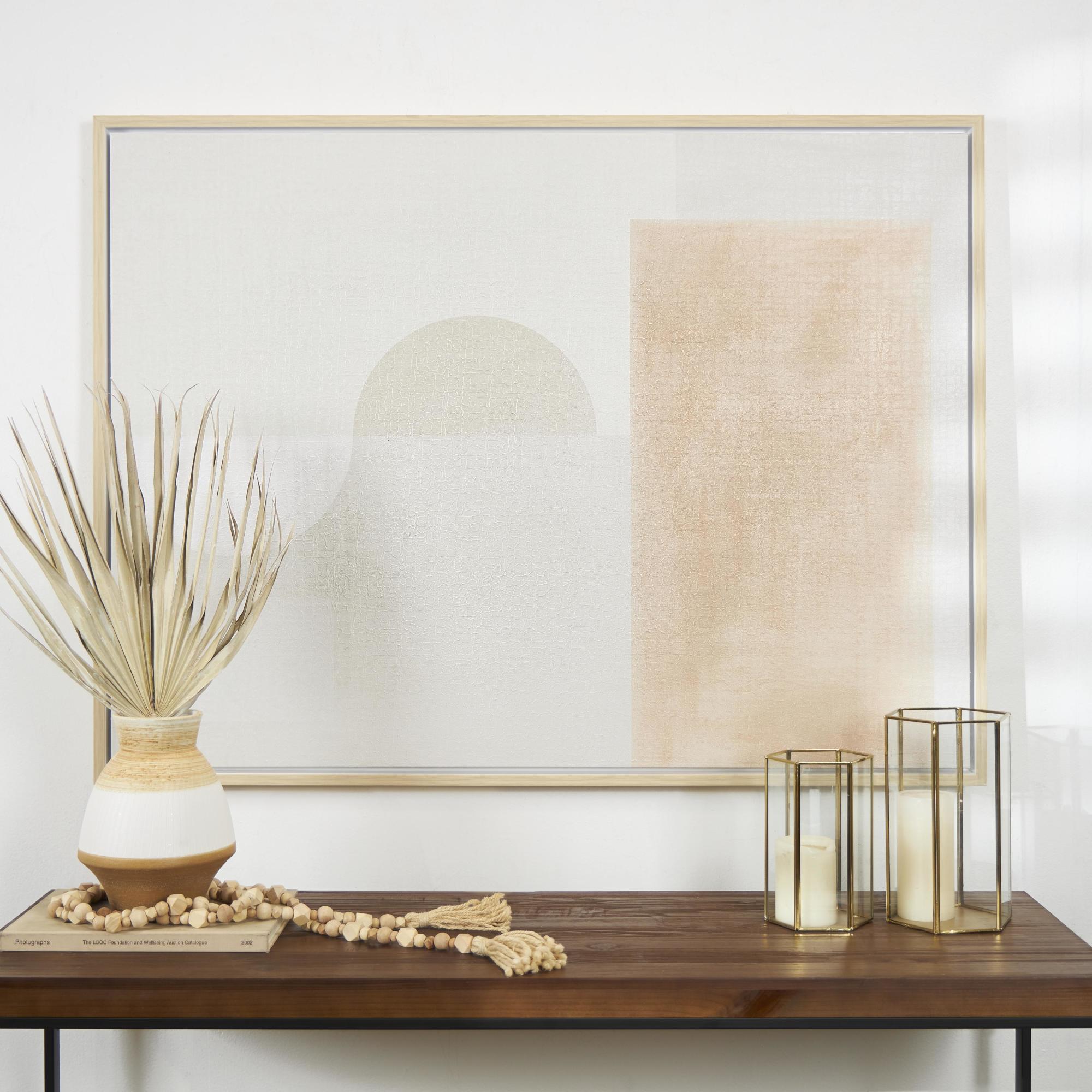 Geometric Canvas Mid Century Modern Shape Living Room Framed Wall Art with Pink and Sage Accents