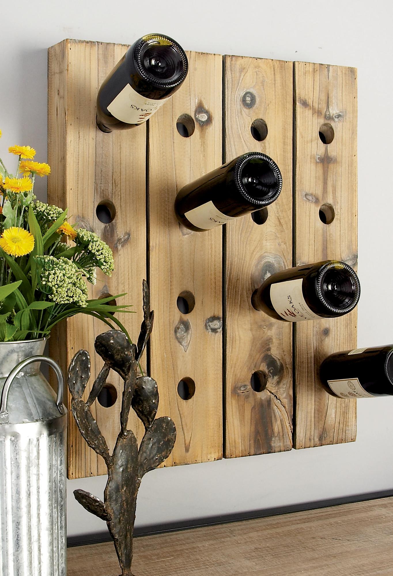 Brown Wood Tall 40 Hole Display Wall Wine Rack