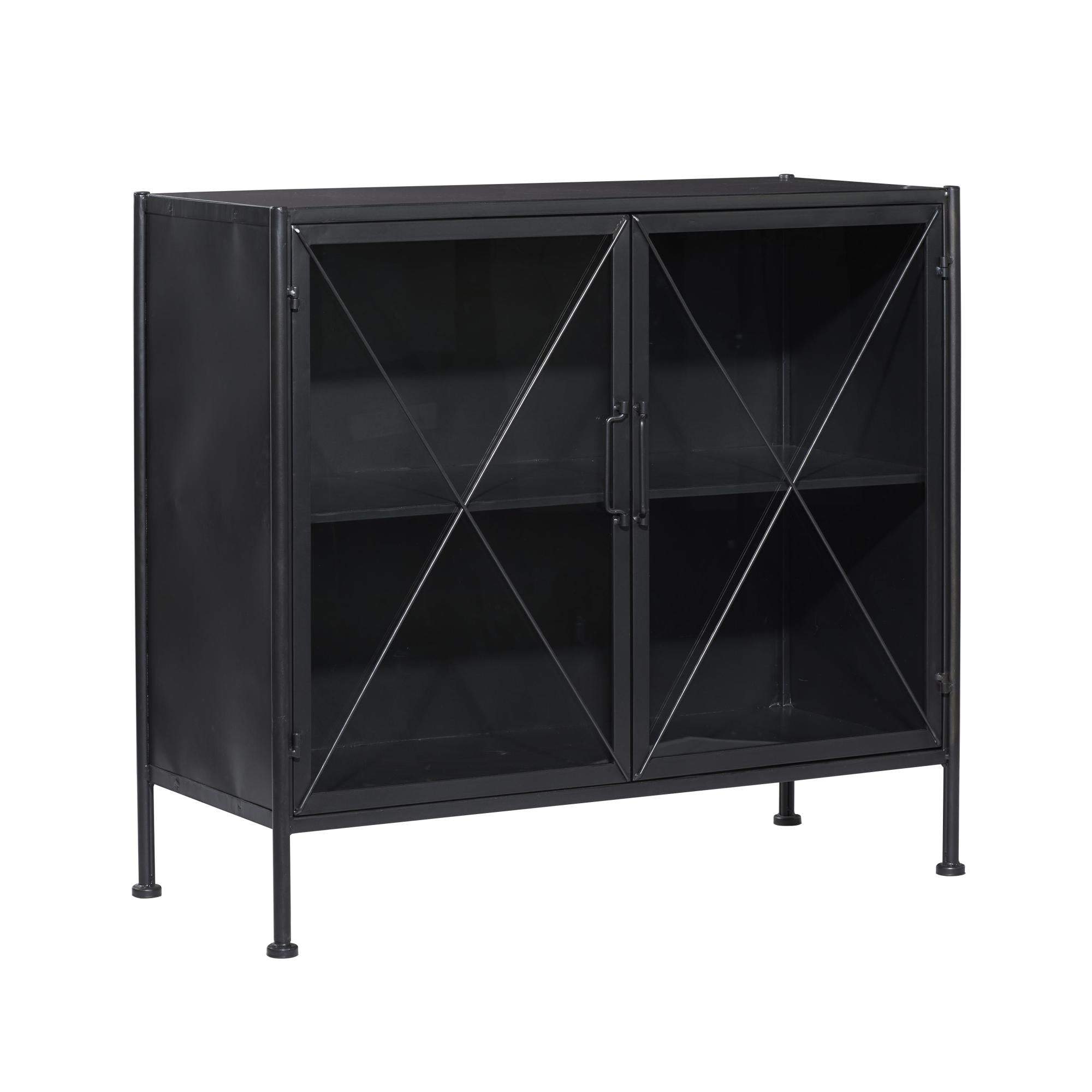 Geometric Metal 1 Shelf and 2 Doors Room Cabinet with Glass Front Panels 33" x 14" x 30"