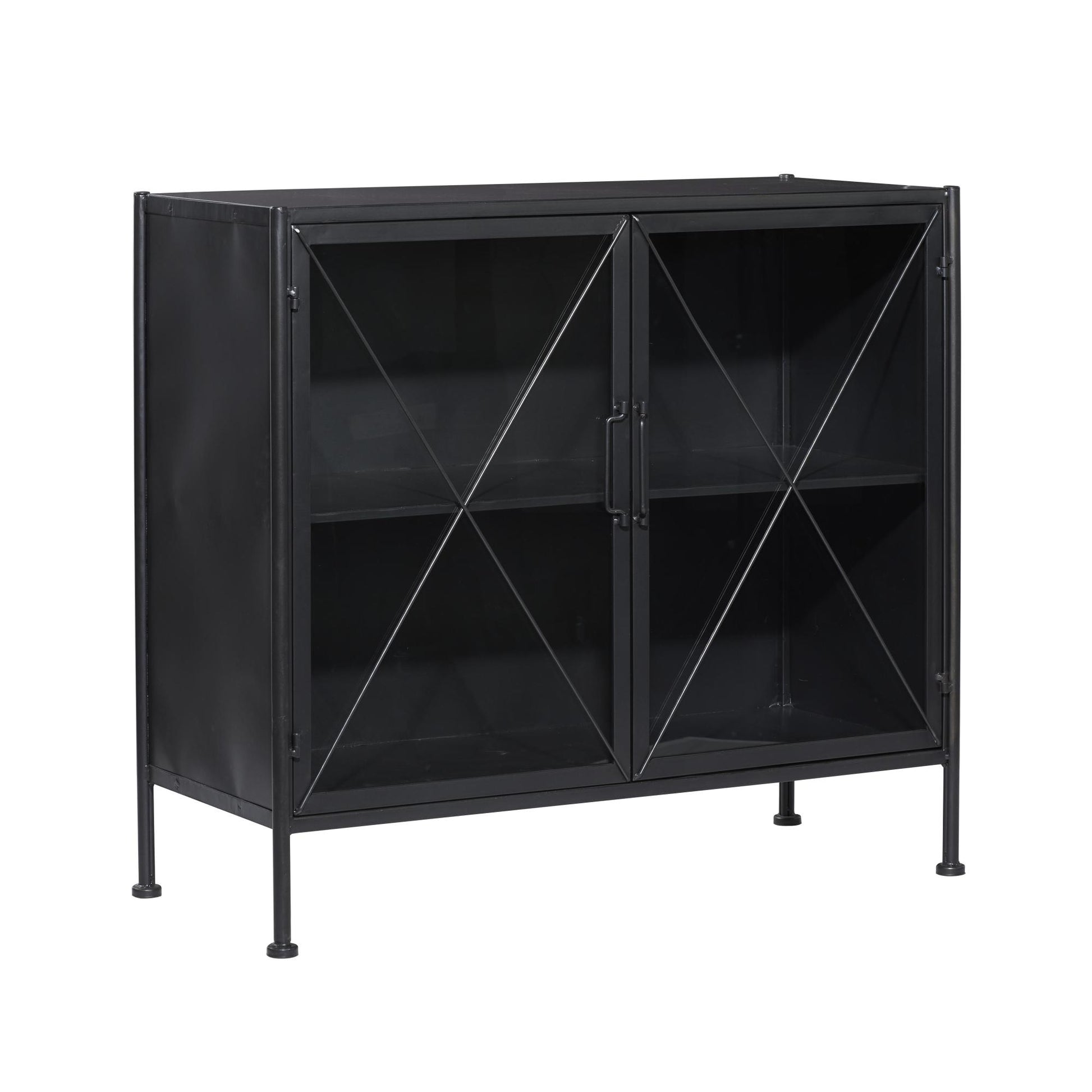 Geometric Metal 1 Shelf and 2 Doors Room Cabinet with Glass Front Panels 33" x 14" x 30"