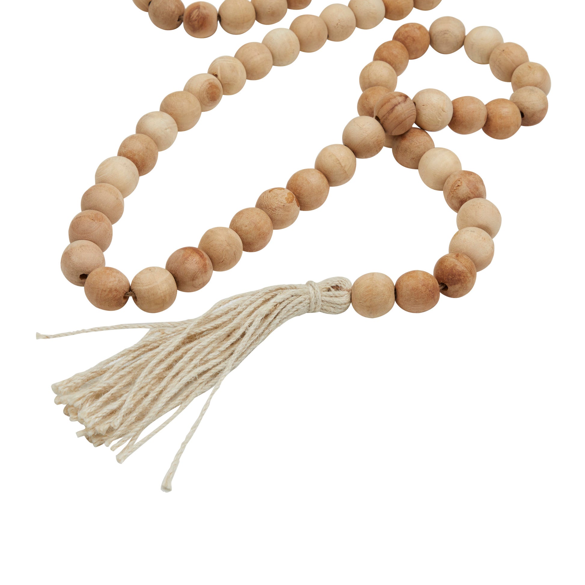 Mango Wood Handmade Round Long Carved Beaded Garland with Tassel