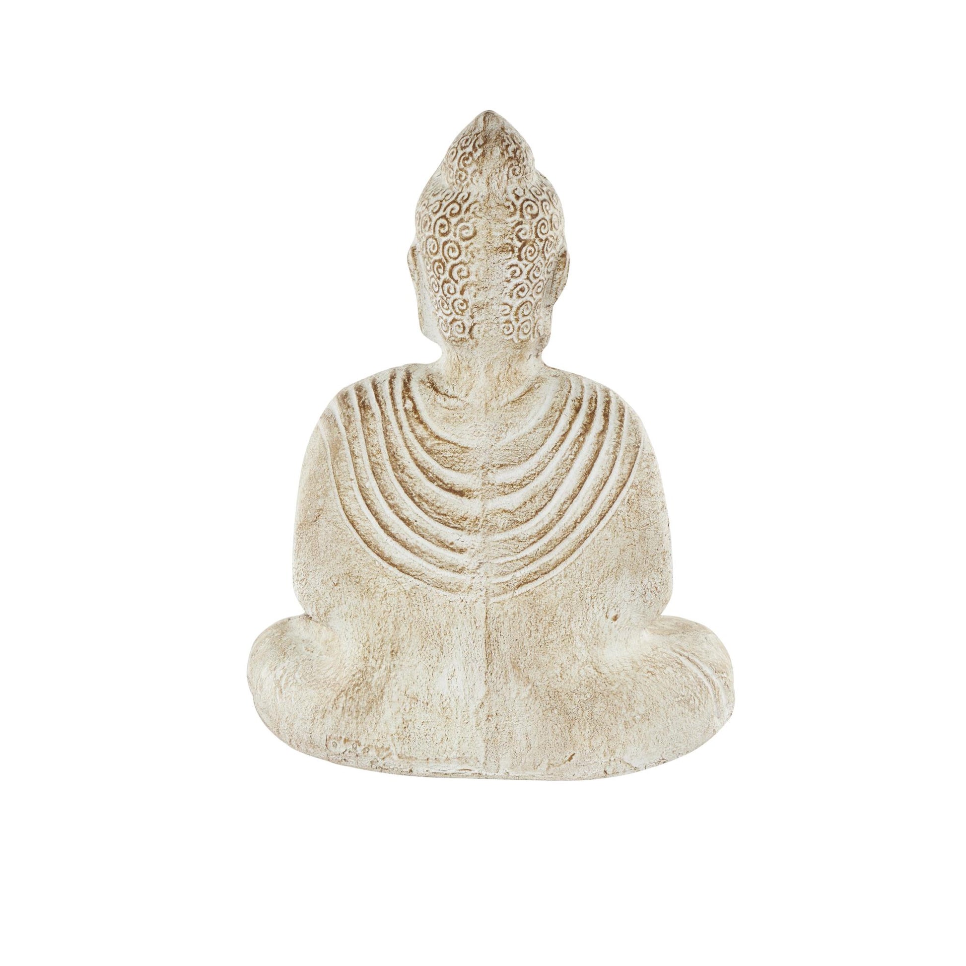 Buddha Cream Paper Mache Handmade Carved Decorative Sculpture with Brown Distressing