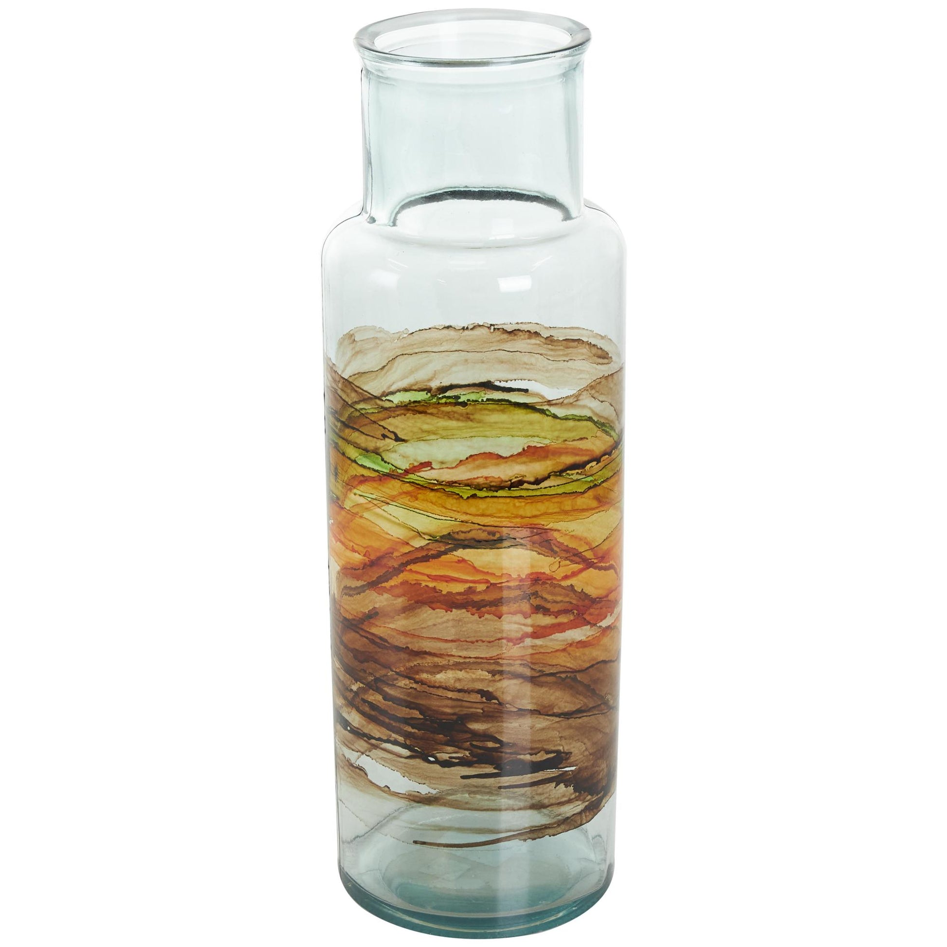 Abstract Recycled Glass Handmade Slim Spanish Bottle Neck Decorative Vase with Ombre Swirled Bands
