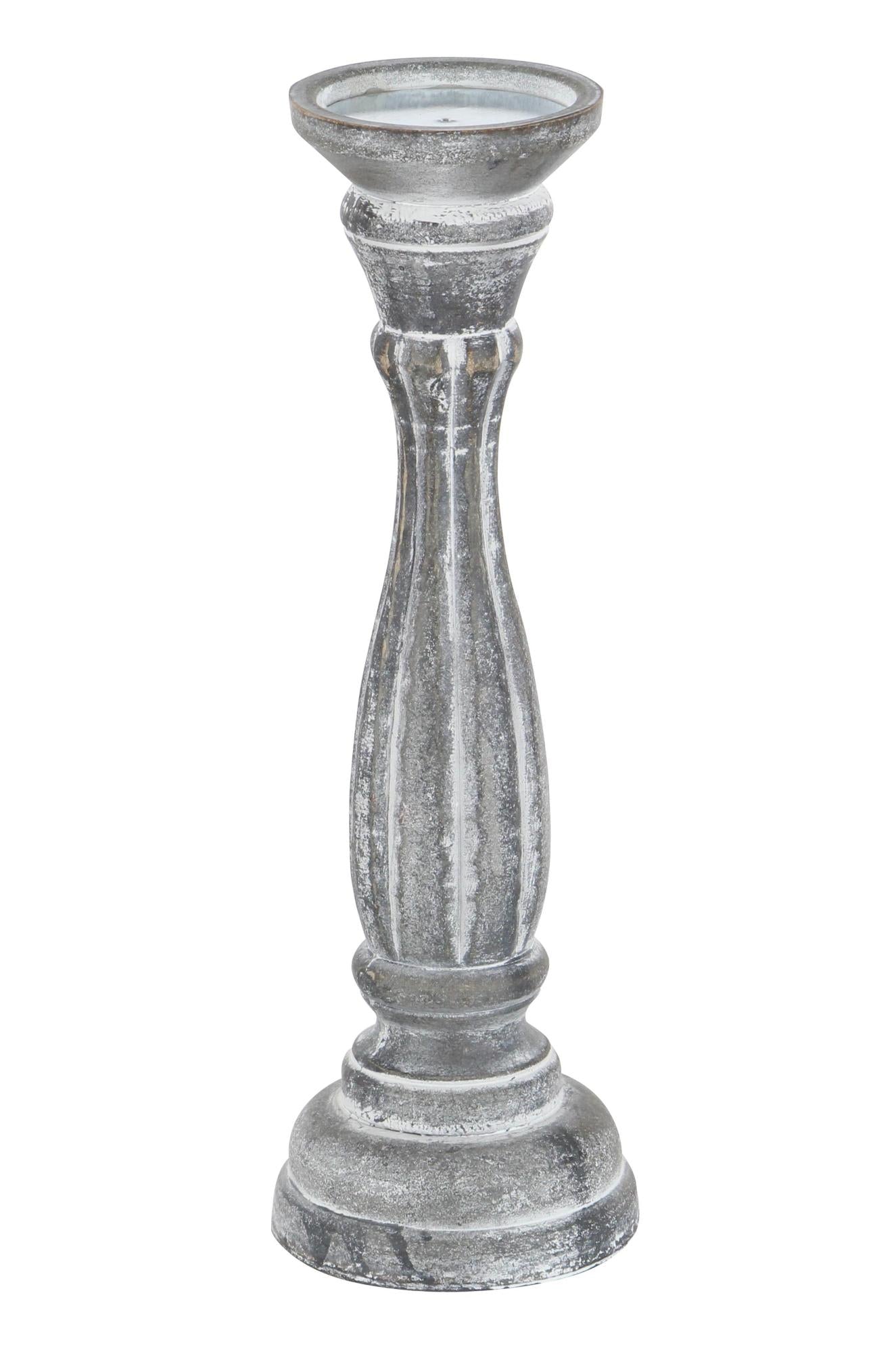 Set of 3 Wooden Distressed Turned Pillar Decorative Candle Holder
