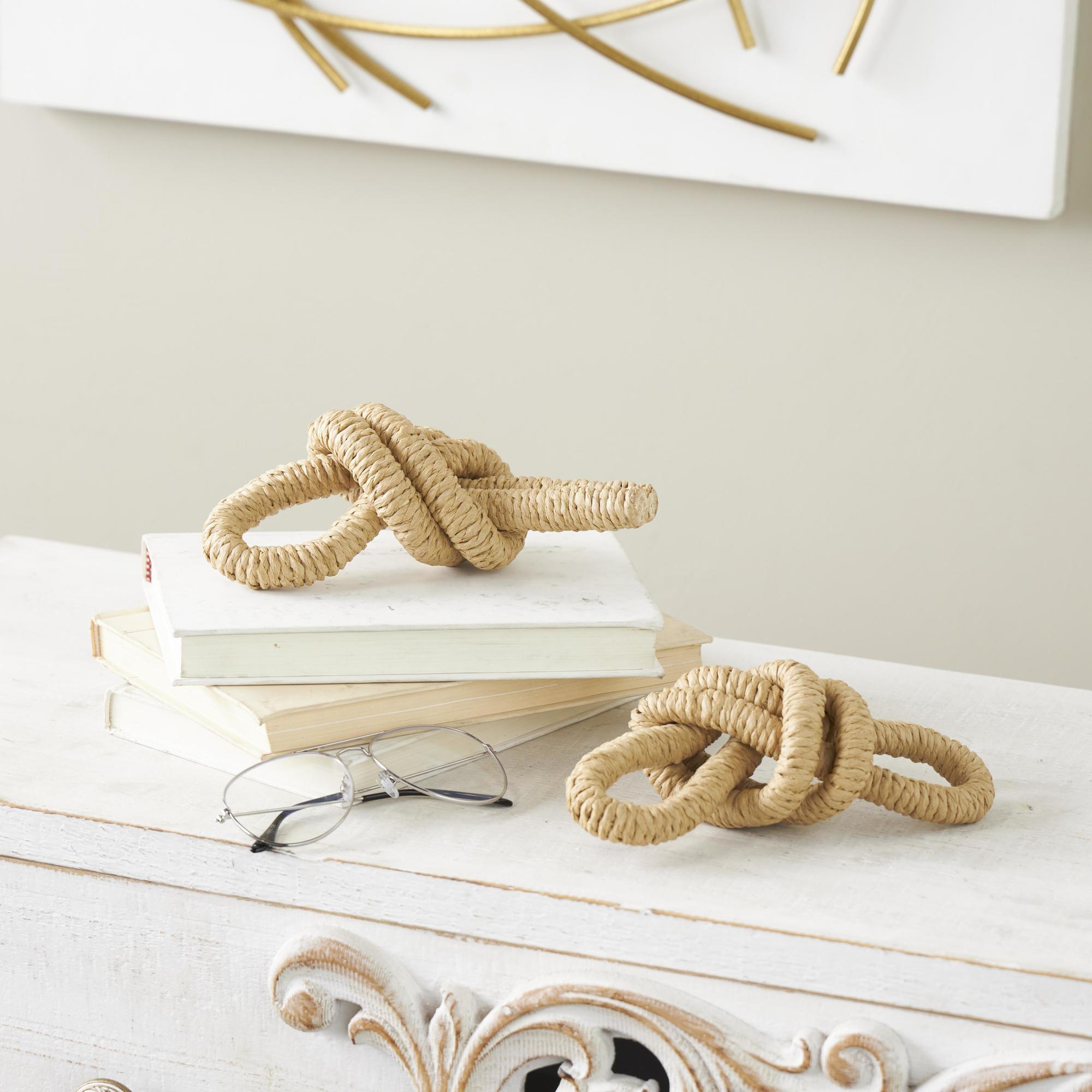Set of 2 Knot Brown Paper Woven Decorative Sculpture