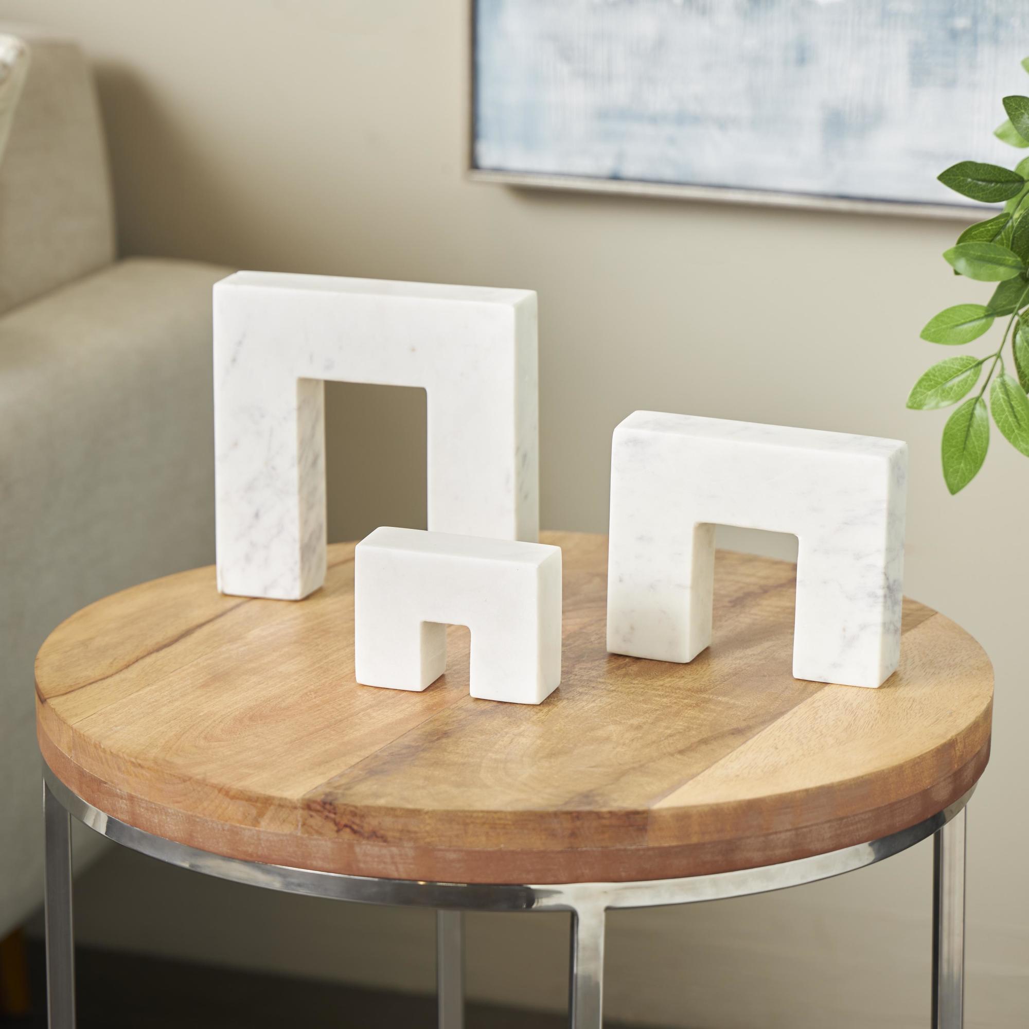 Set of 3 Abstract Marble Square Arch Decorative Sculpture with Varying Sizes Set of 3 7",5",3"H