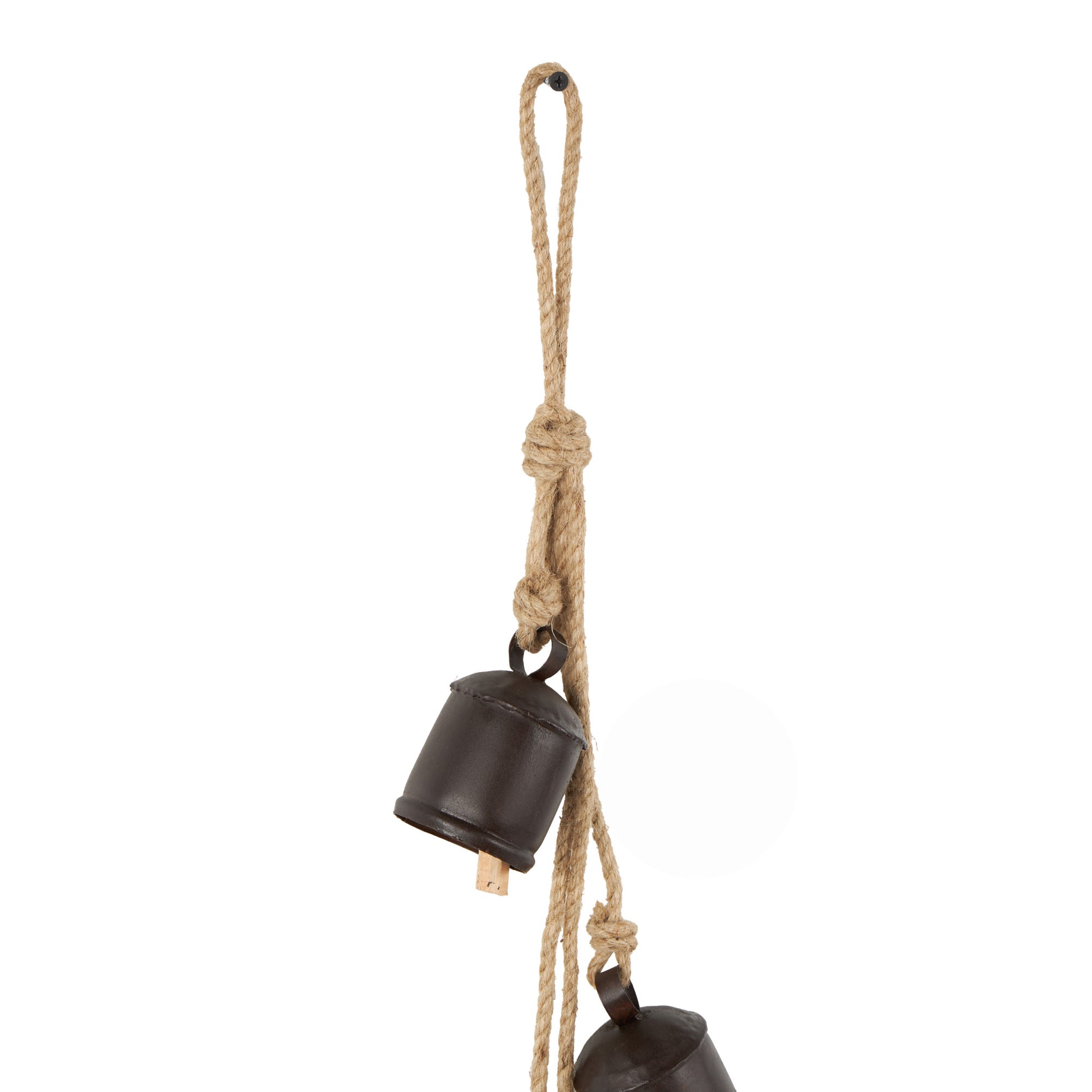 Metal Tibetan Inspired Indoor Outdoor Decorative Cow Bells with 4 Bells on Jute Hanging Rope