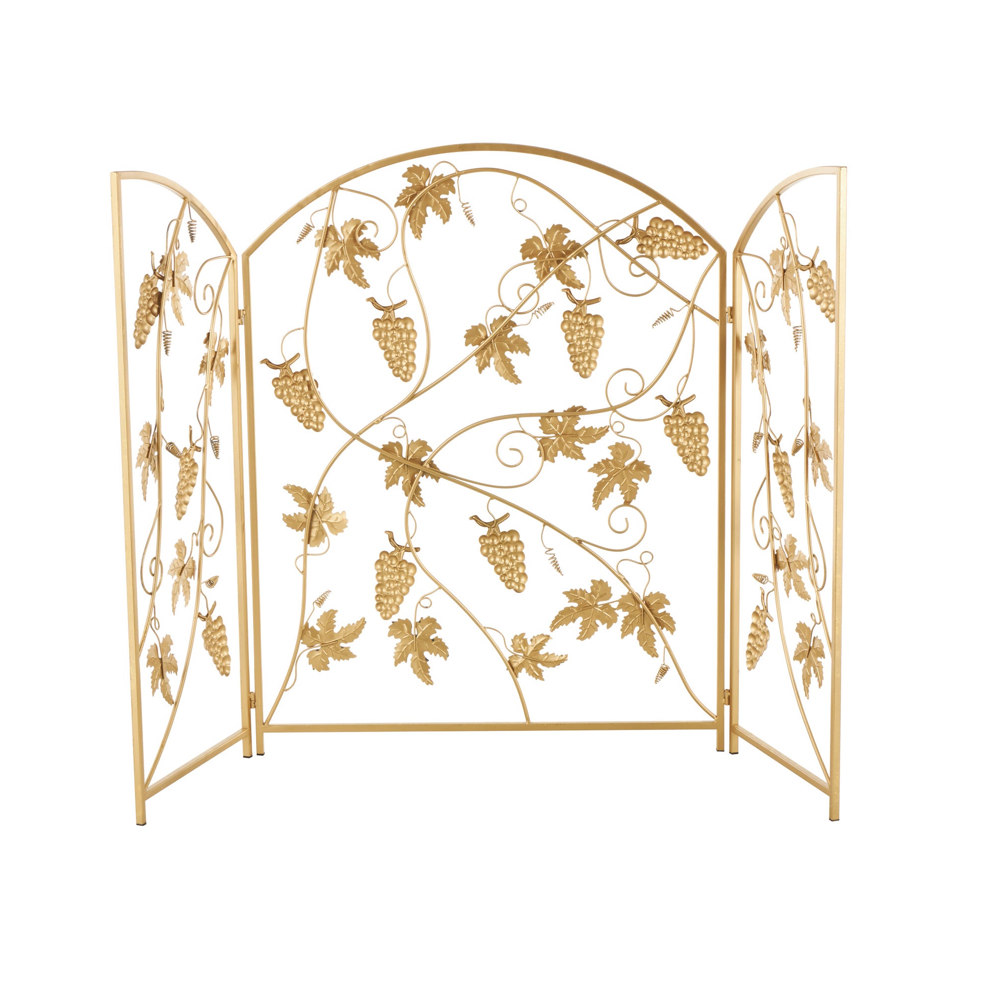 Fruit Gold Metal Foldable 3 Panel Living Room Fireplace Screen with Leaf Accents