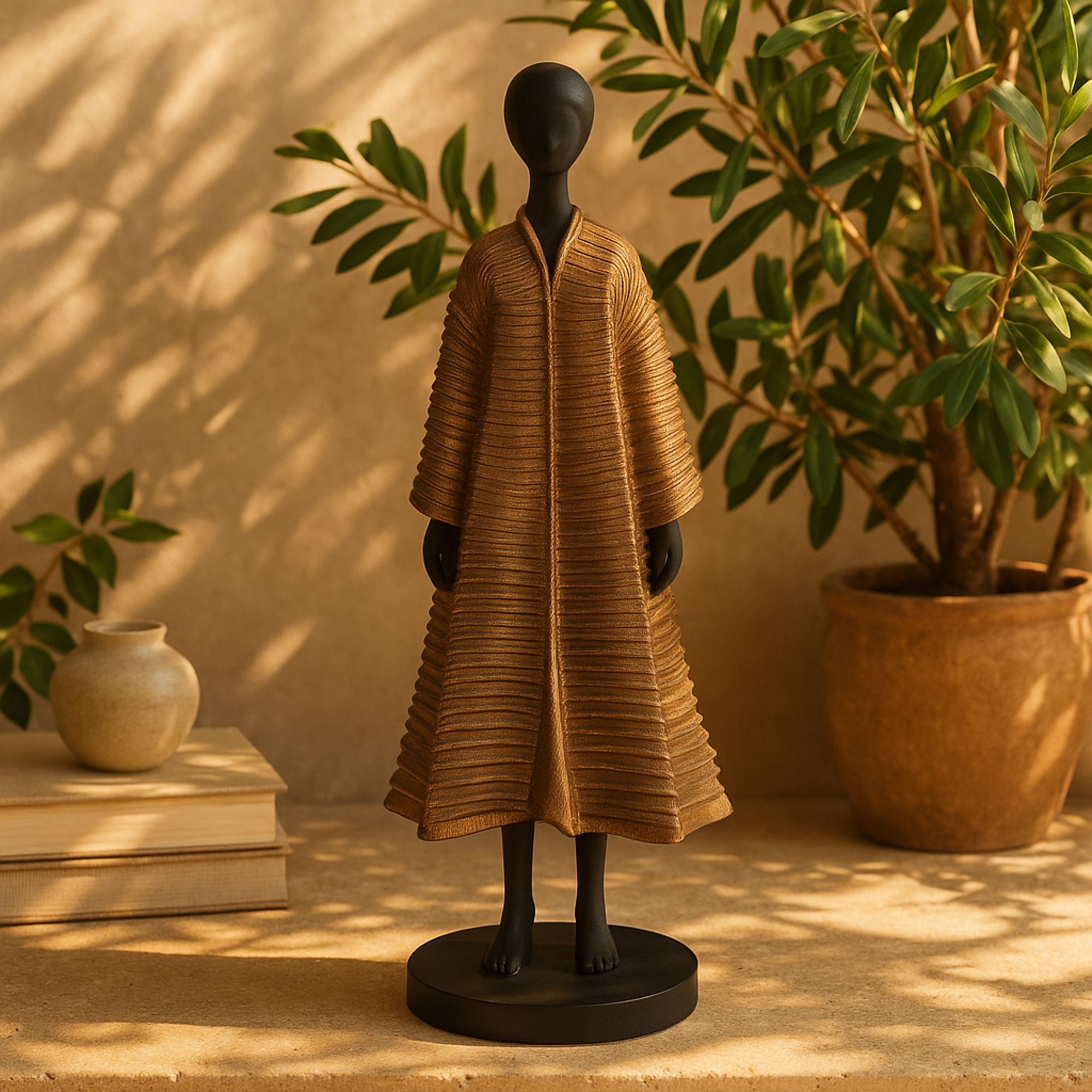 Woman Black Polyresin Decorative Sculpture with Ivory Attire