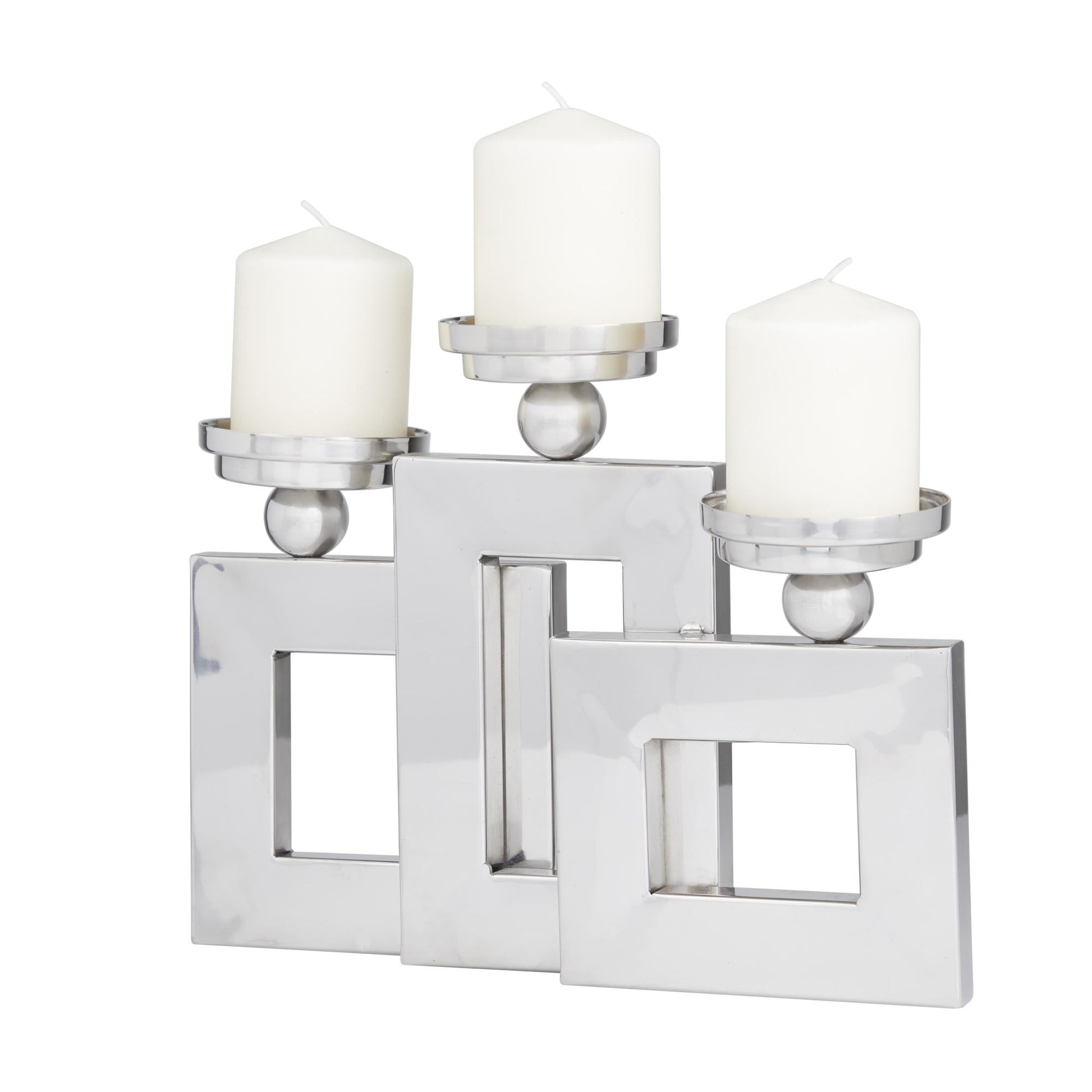 Stainless Steel Metal Pillar 3 Plate Decorative Candle Holder 14" x 6" x 11"