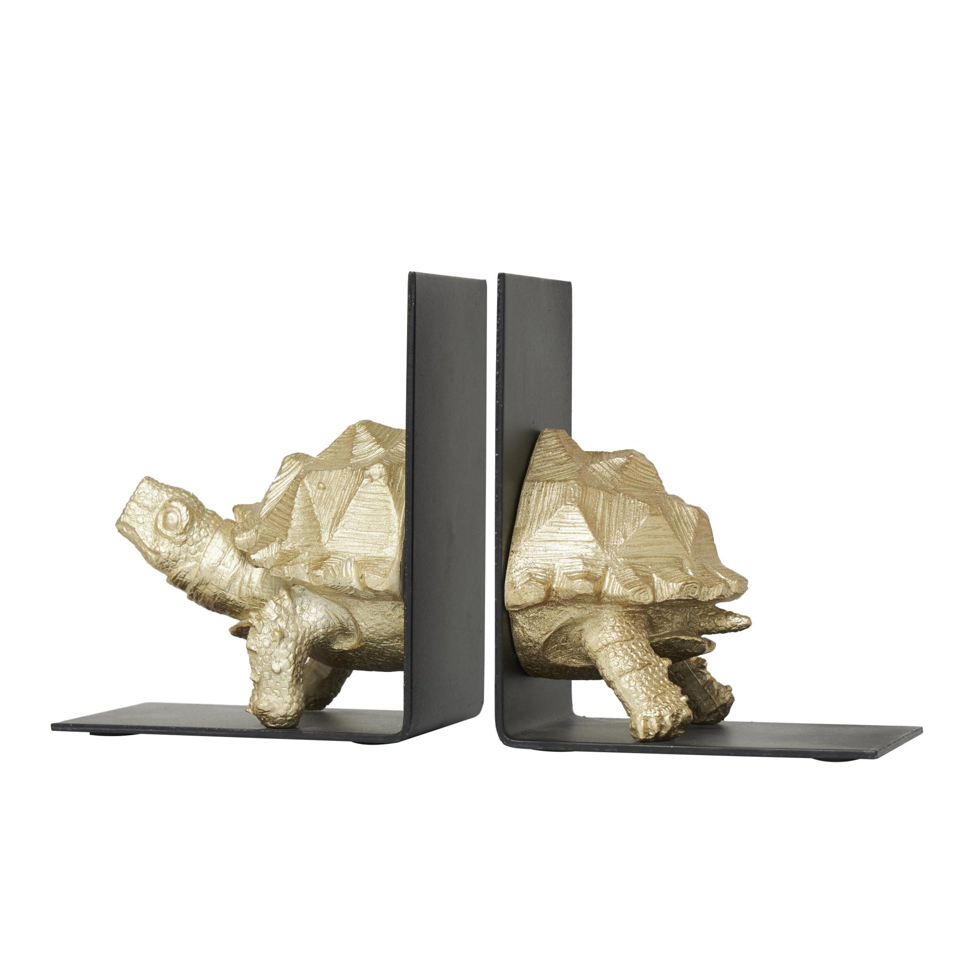 CosmoLiving by Cosmopolitan Set of 2 Turtle Brass Polystone Decorative Bookends with Black Stands