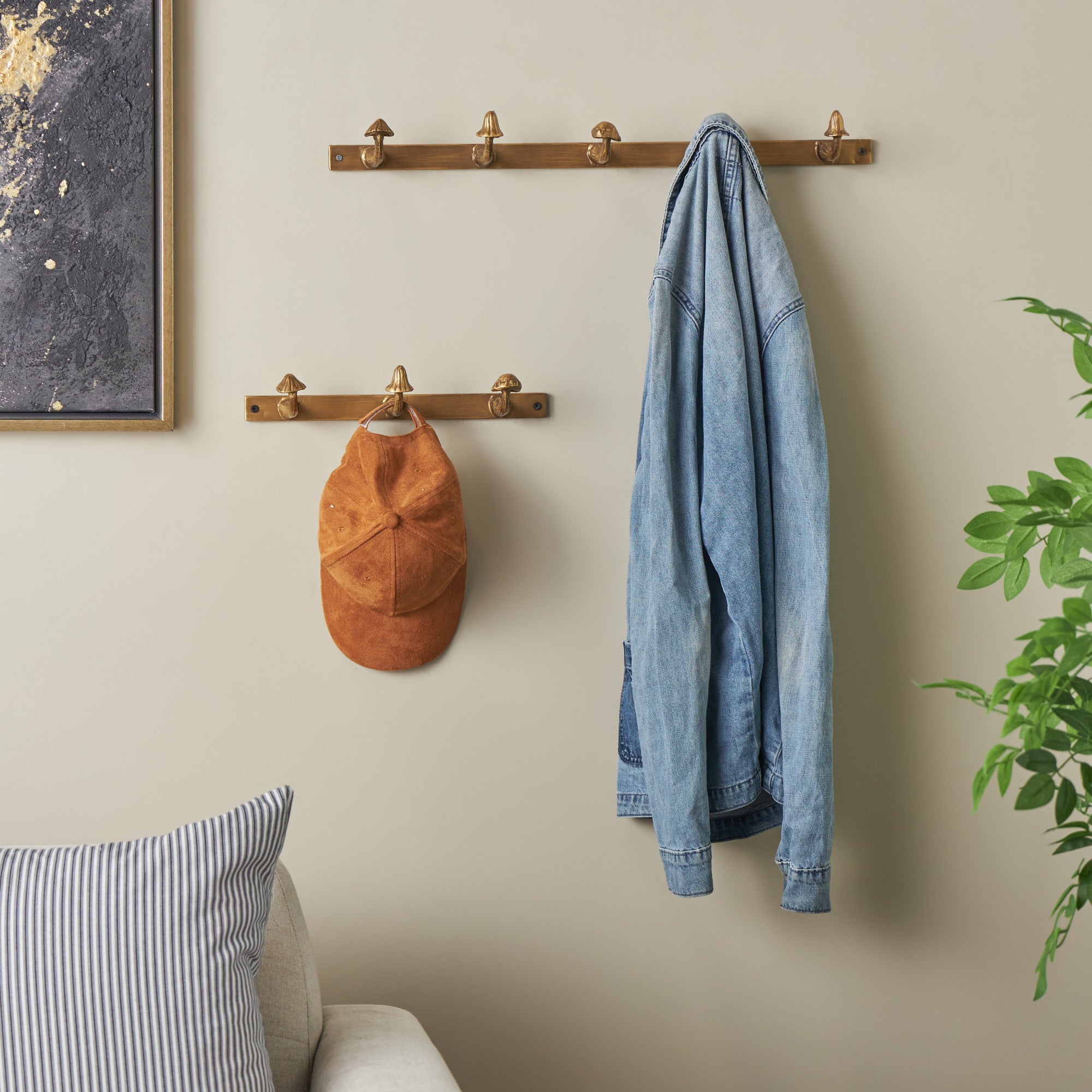 Set of 2 Mushroom Gold Metal 8 Hanger Home Wall Hook