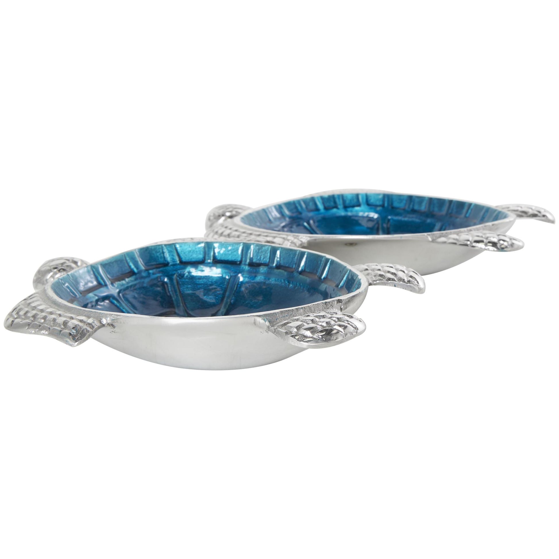 Set of 2 Turtle Aluminum Metal Handmade Enameled Large Decorative Bowl with Silver Metal Exterior
